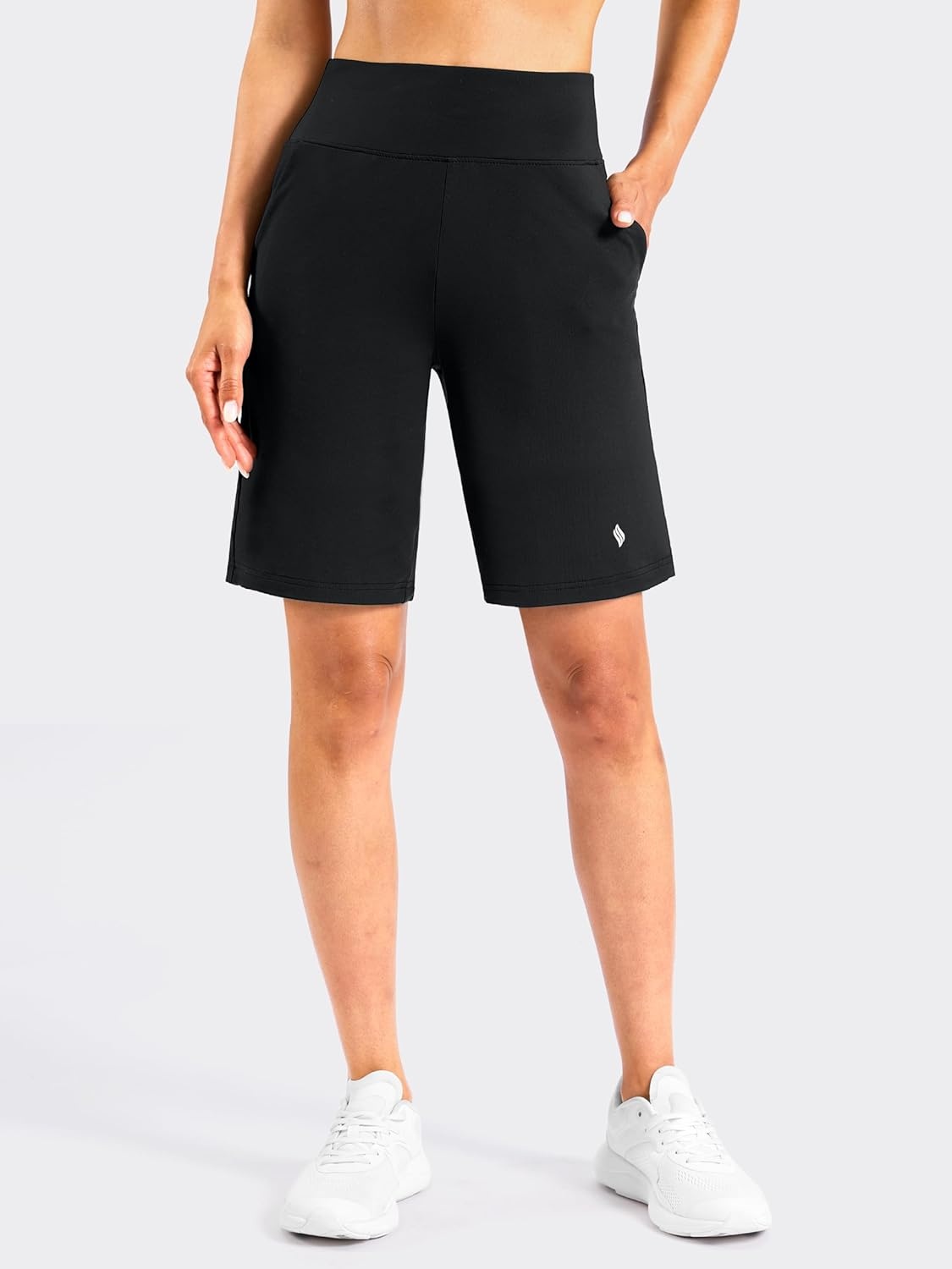 image:imageSANTINY Womens 79 Bermuda Long Shorts Lightweight High Waisted Walking Casual Running Workout Athletic Short with PocketsBlack