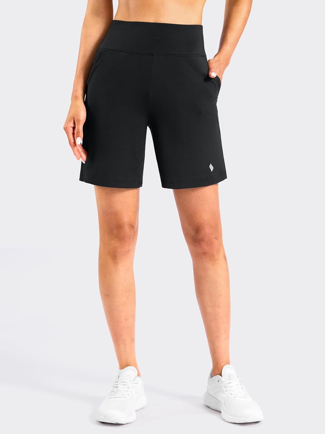 image:imageSANTINY Womens 79 Bermuda Long Shorts Lightweight High Waisted Walking Casual Running Workout Athletic Short with PocketsBlack