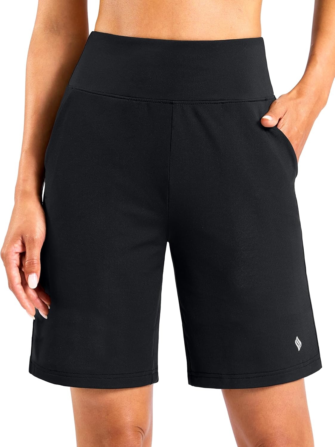 image:imageSANTINY Womens 79 Bermuda Long Shorts Lightweight High Waisted Walking Casual Running Workout Athletic Short with PocketsBlack