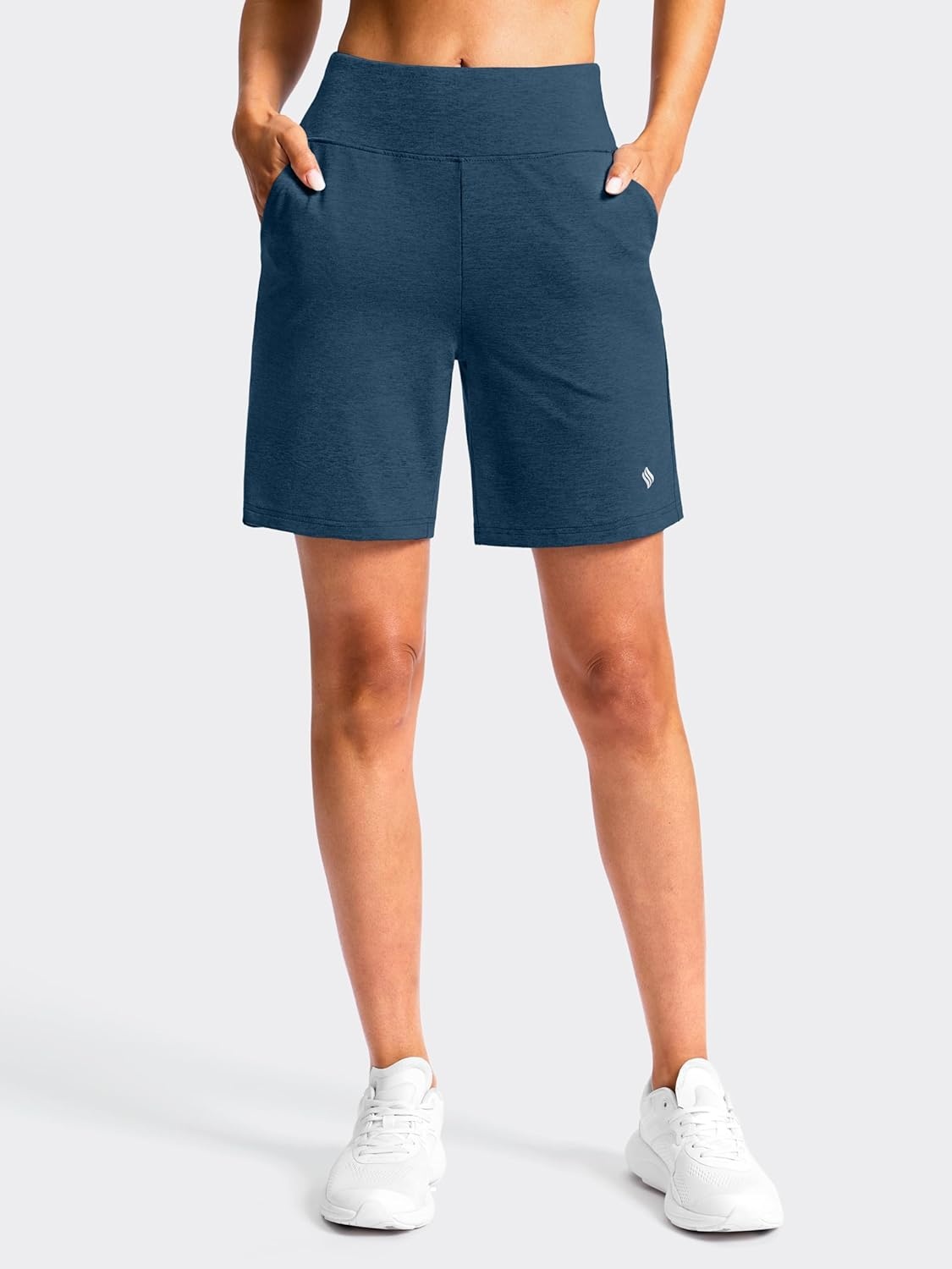 image:imageSANTINY Womens 79 Bermuda Long Shorts Lightweight High Waisted Walking Casual Running Workout Athletic Short with PocketsBlue