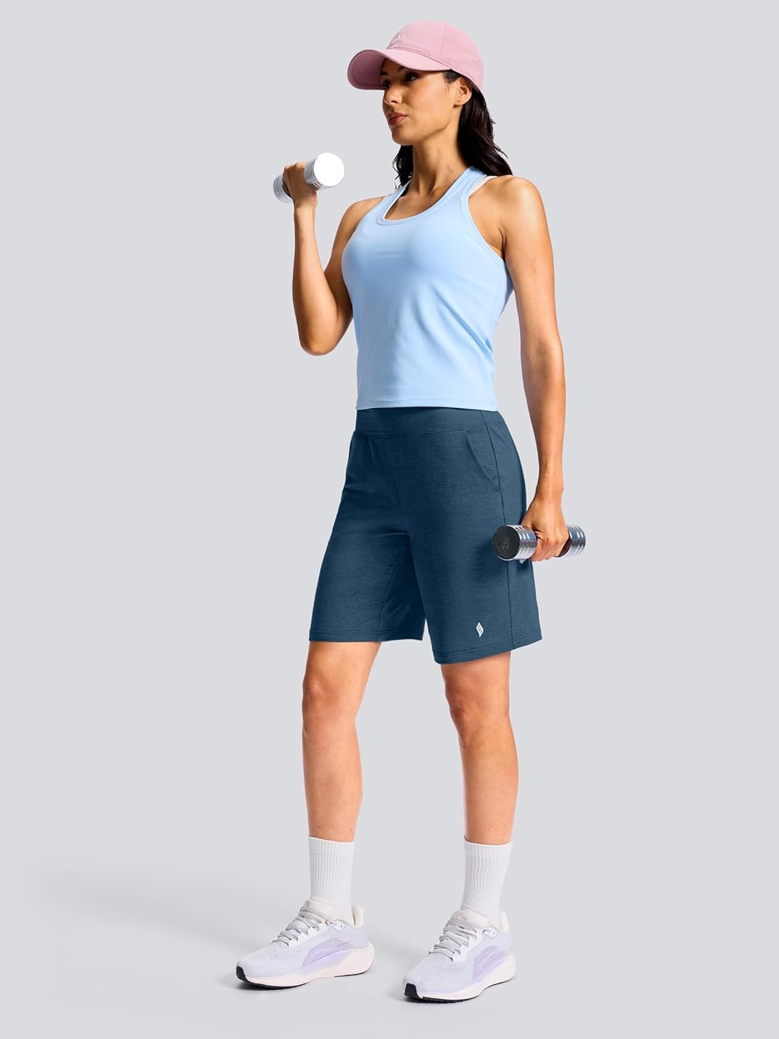 image:imageSANTINY Womens 79 Bermuda Long Shorts Lightweight High Waisted Walking Casual Running Workout Athletic Short with PocketsBlue