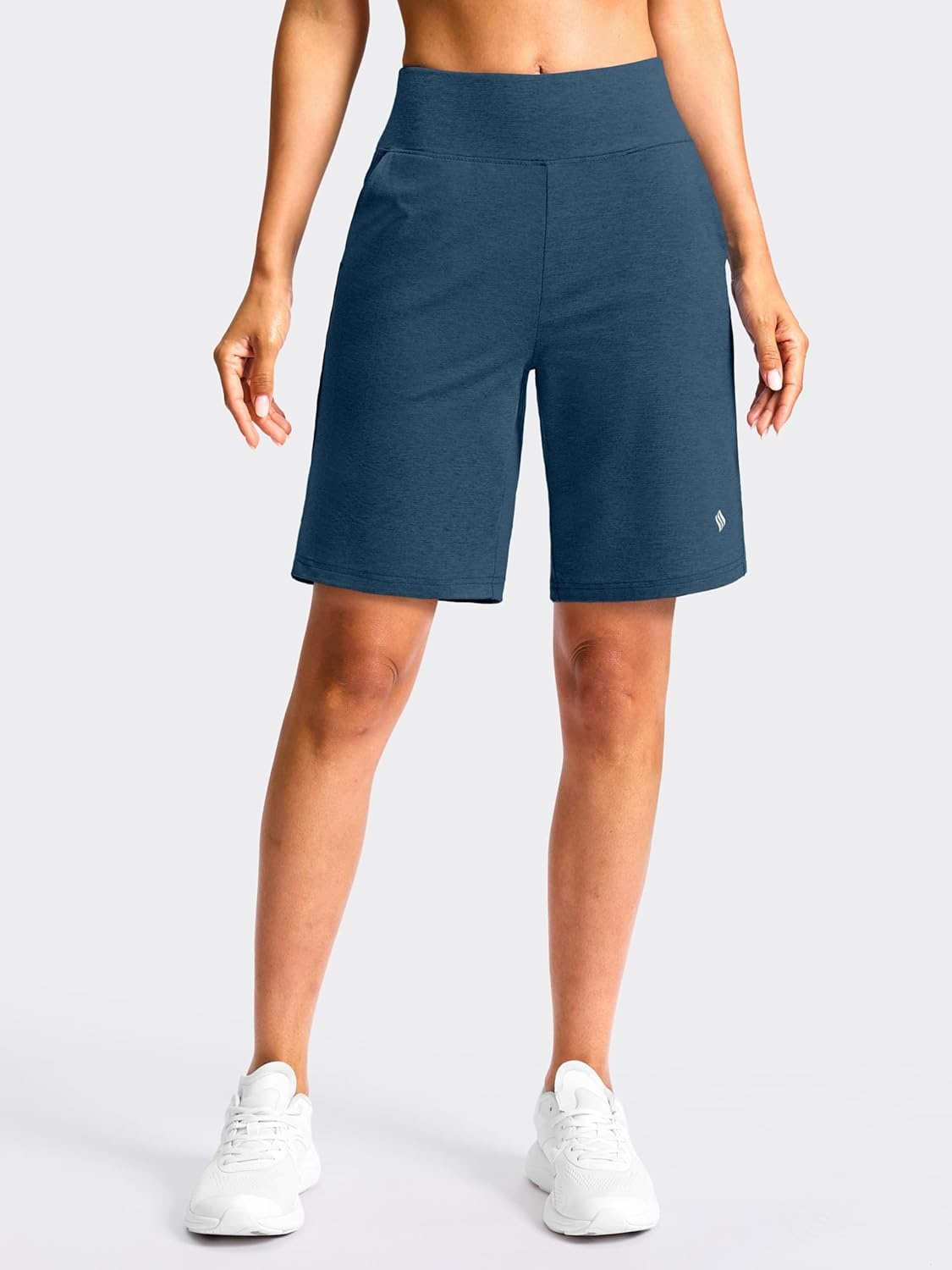 image:imageSANTINY Womens 79 Bermuda Long Shorts Lightweight High Waisted Walking Casual Running Workout Athletic Short with PocketsBlue