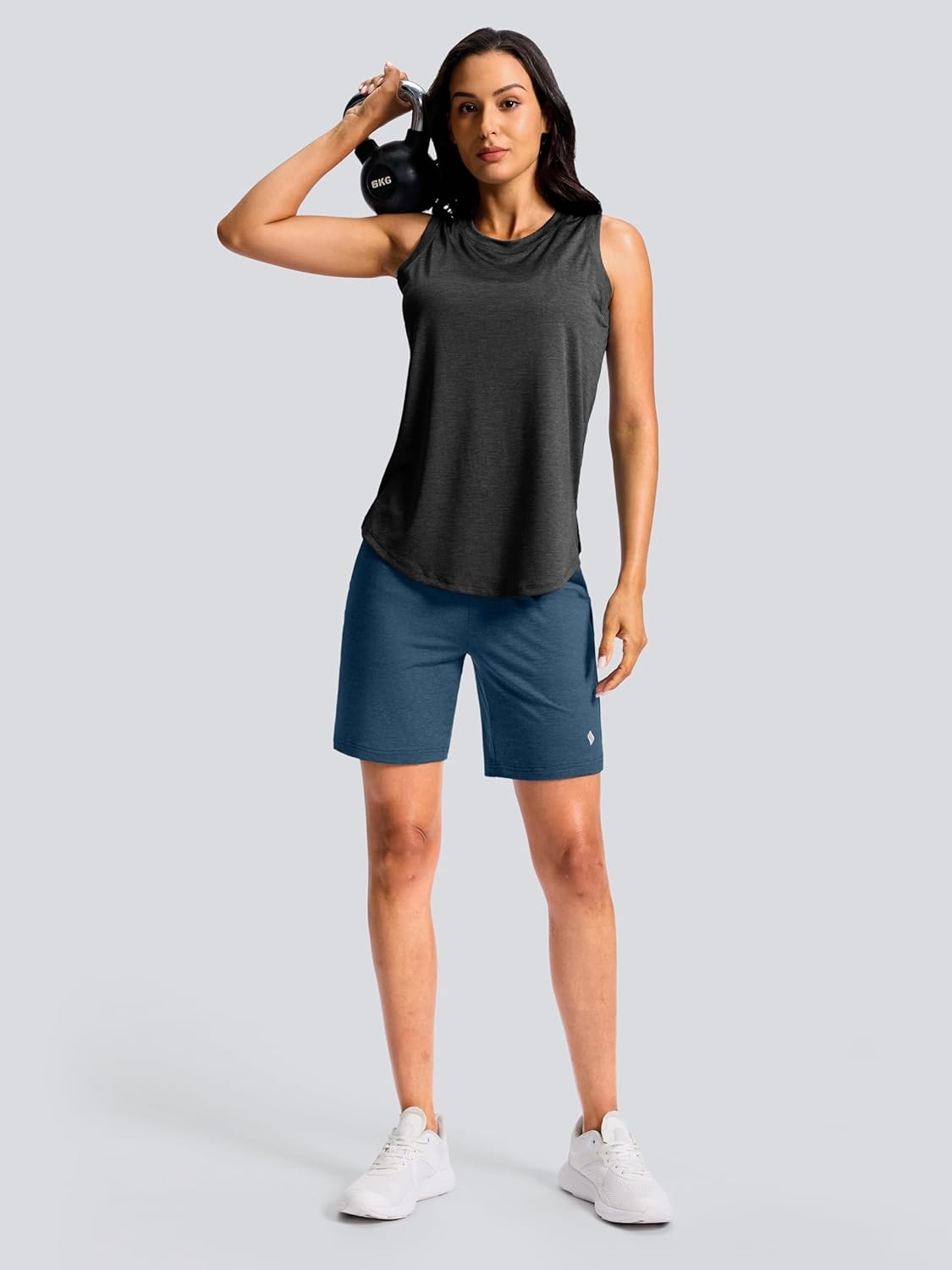 image:imageSANTINY Womens 79 Bermuda Long Shorts Lightweight High Waisted Walking Casual Running Workout Athletic Short with PocketsBlue
