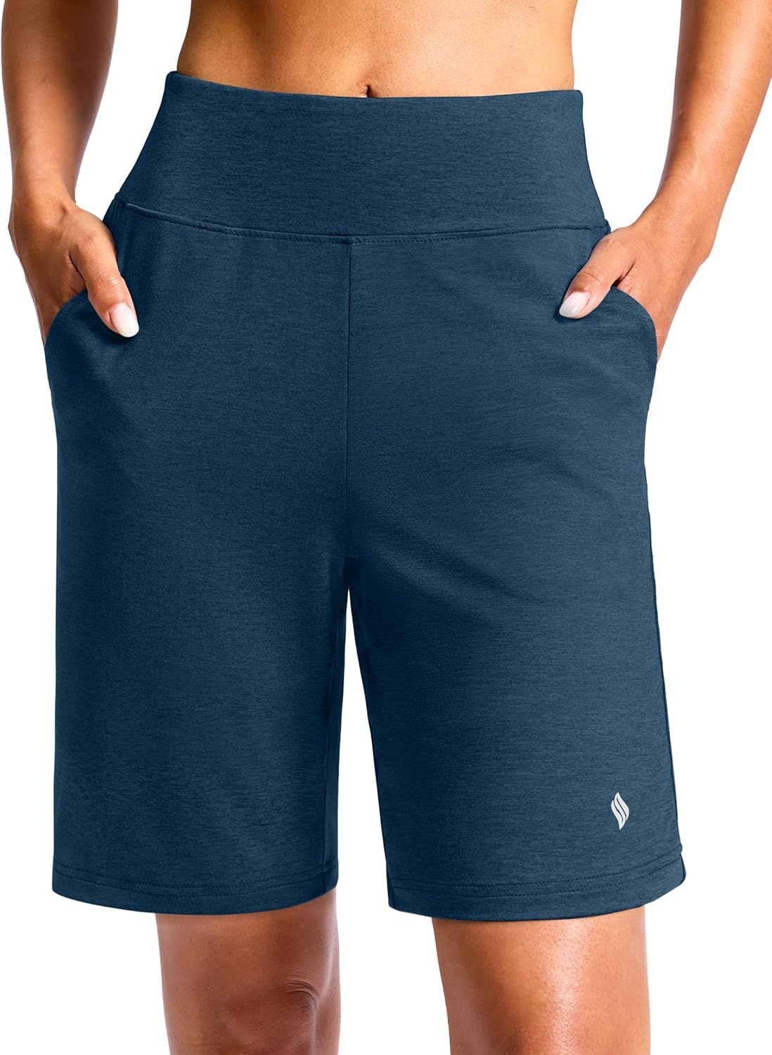 image:imageSANTINY Womens 79 Bermuda Long Shorts Lightweight High Waisted Walking Casual Running Workout Athletic Short with PocketsBlue