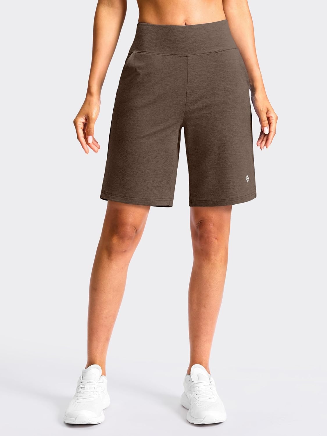 image:imageSANTINY Womens 79 Bermuda Long Shorts Lightweight High Waisted Walking Casual Running Workout Athletic Short with PocketsBrown