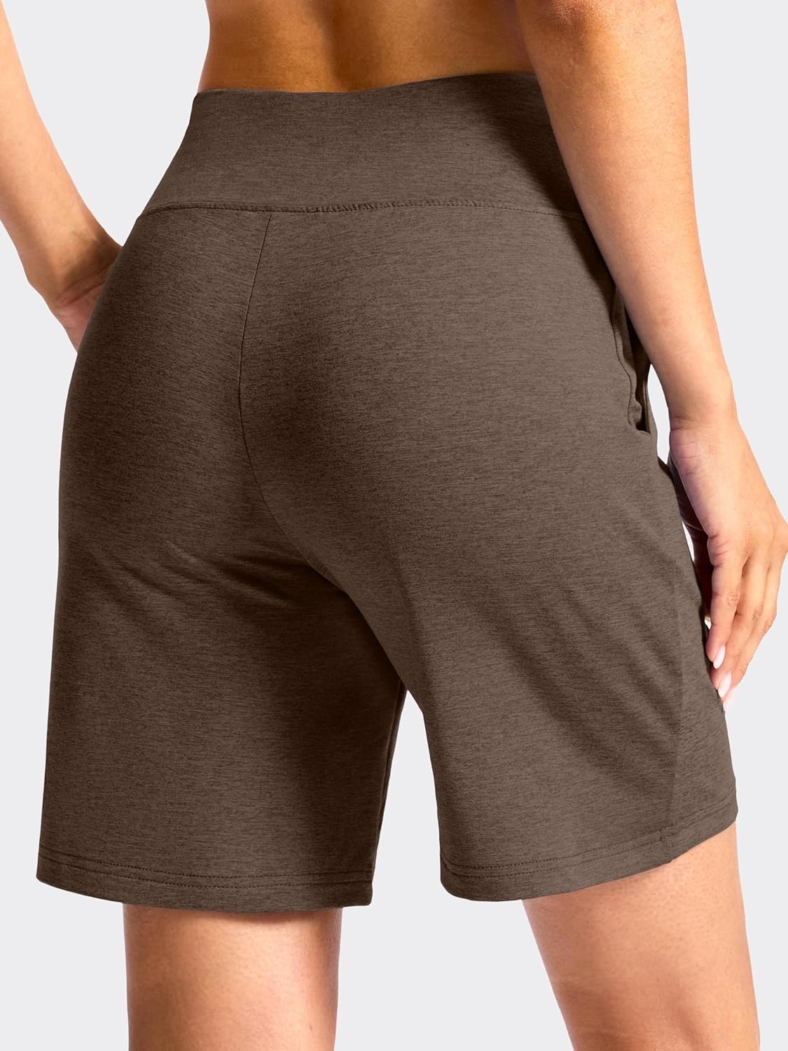 image:imageSANTINY Womens 79 Bermuda Long Shorts Lightweight High Waisted Walking Casual Running Workout Athletic Short with PocketsBrown