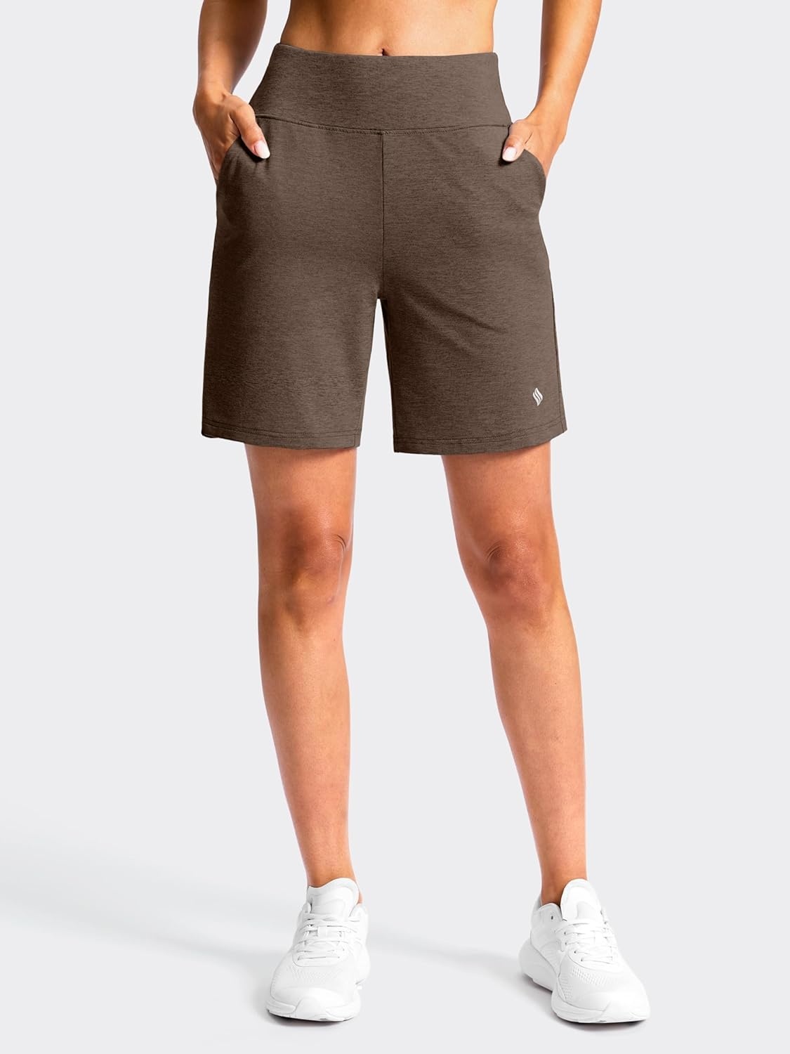 image:imageSANTINY Womens 79 Bermuda Long Shorts Lightweight High Waisted Walking Casual Running Workout Athletic Short with PocketsBrown