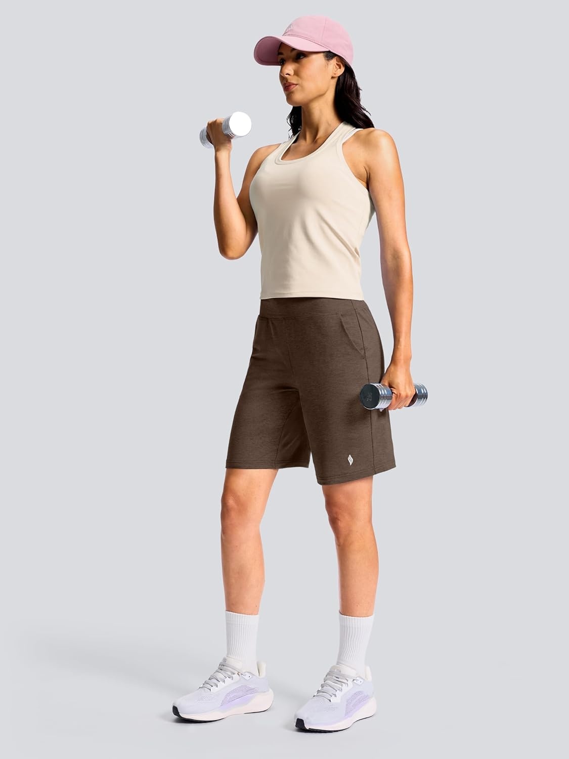 image:imageSANTINY Womens 79 Bermuda Long Shorts Lightweight High Waisted Walking Casual Running Workout Athletic Short with PocketsBrown