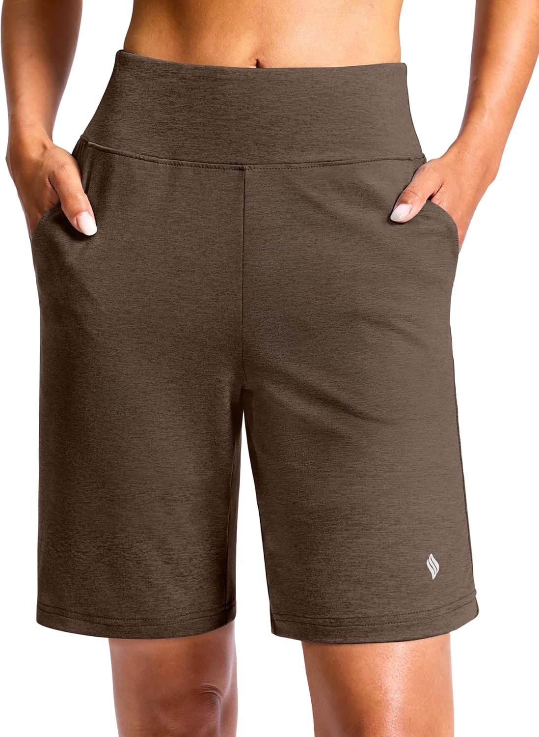 image:imageSANTINY Womens 79 Bermuda Long Shorts Lightweight High Waisted Walking Casual Running Workout Athletic Short with PocketsBrown