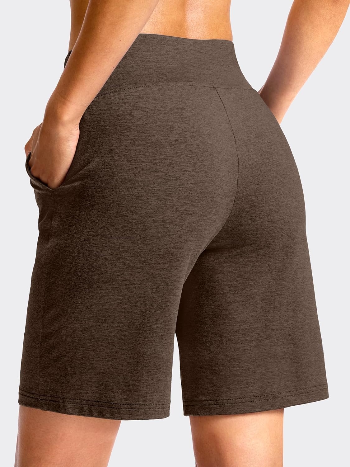 image:imageSANTINY Womens 79 Bermuda Long Shorts Lightweight High Waisted Walking Casual Running Workout Athletic Short with PocketsBrown