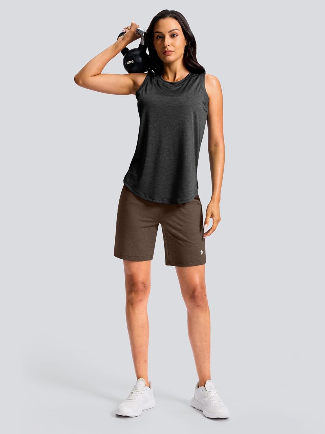 image:imageSANTINY Womens 79 Bermuda Long Shorts Lightweight High Waisted Walking Casual Running Workout Athletic Short with PocketsBrown