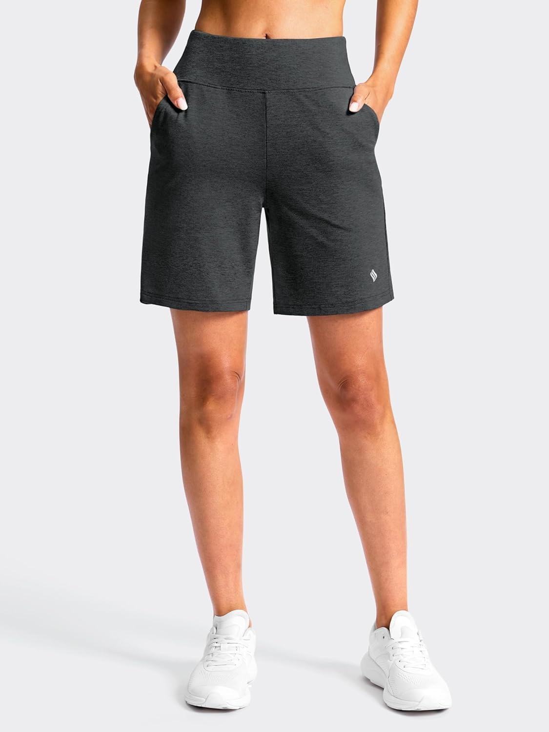image:imageSANTINY Womens 79 Bermuda Long Shorts Lightweight High Waisted Walking Casual Running Workout Athletic Short with PocketsCharcoal
