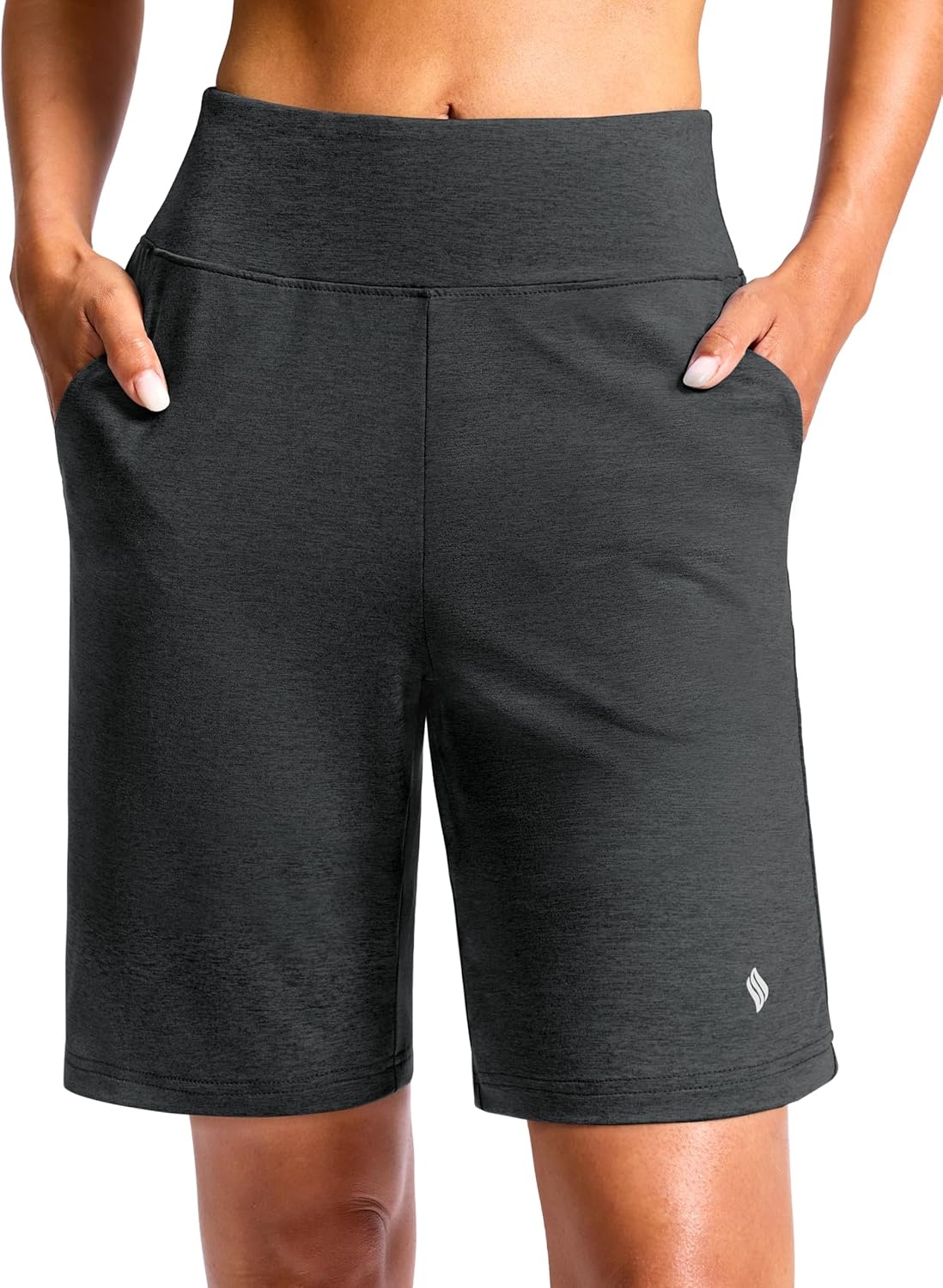 image:imageSANTINY Womens 79 Bermuda Long Shorts Lightweight High Waisted Walking Casual Running Workout Athletic Short with PocketsCharcoal