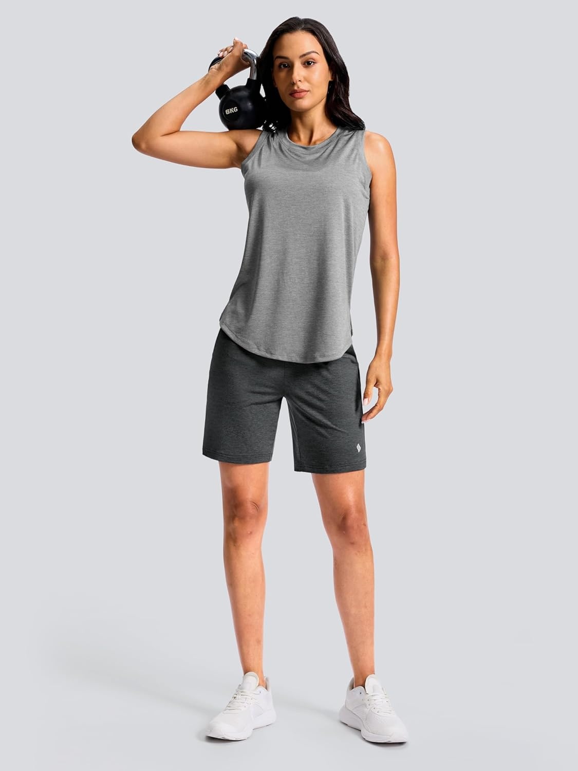image:imageSANTINY Womens 79 Bermuda Long Shorts Lightweight High Waisted Walking Casual Running Workout Athletic Short with PocketsCharcoal