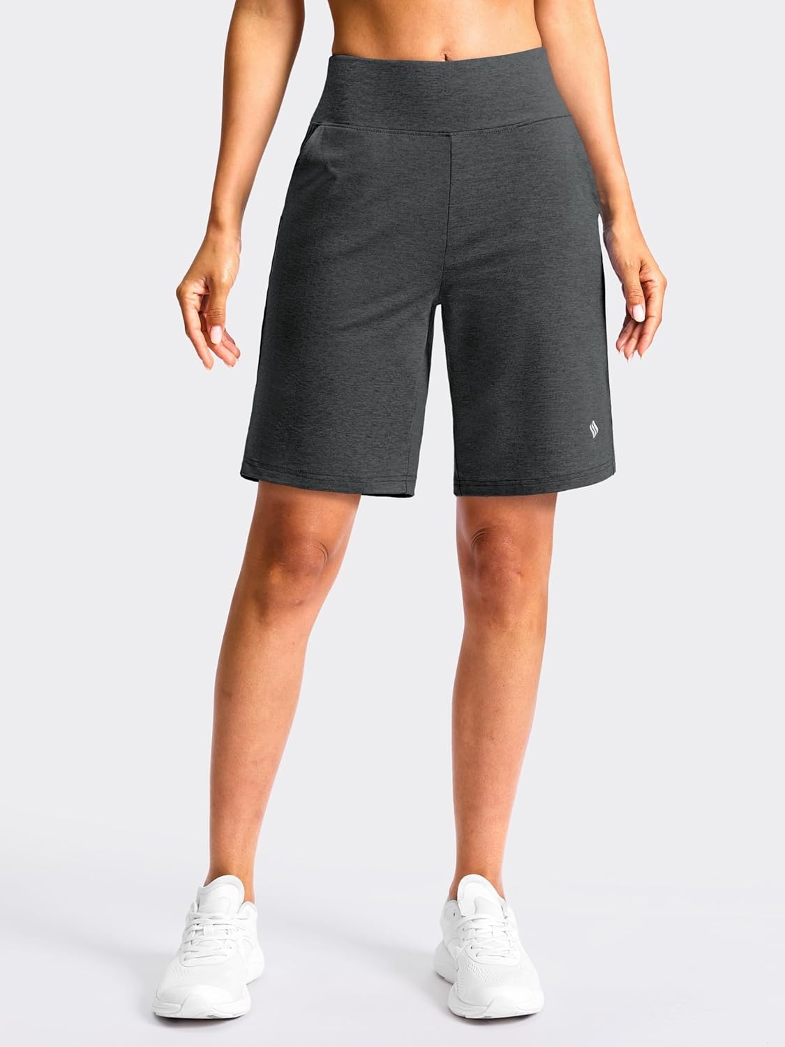 image:imageSANTINY Womens 79 Bermuda Long Shorts Lightweight High Waisted Walking Casual Running Workout Athletic Short with PocketsCharcoal