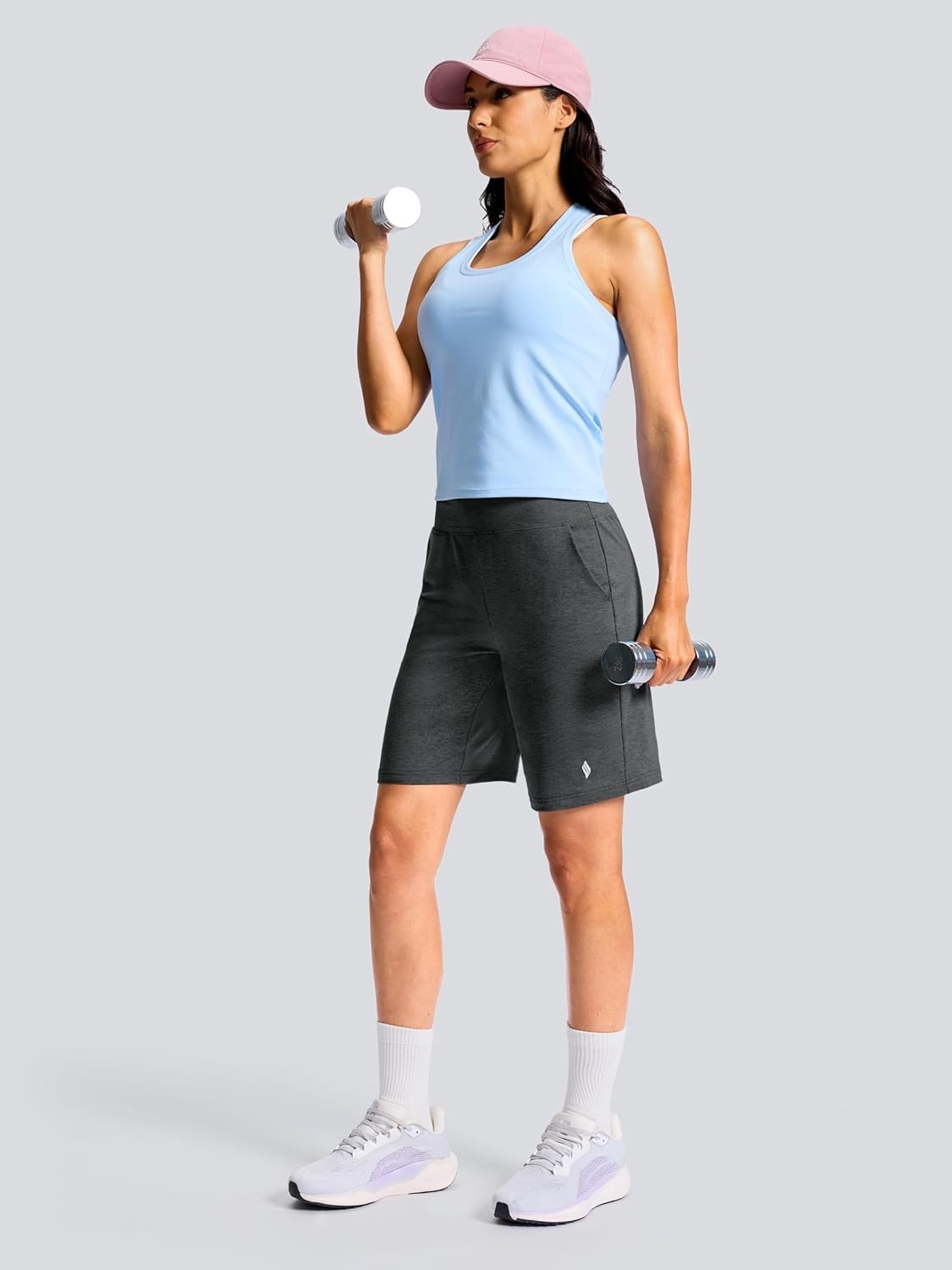 image:imageSANTINY Womens 79 Bermuda Long Shorts Lightweight High Waisted Walking Casual Running Workout Athletic Short with PocketsCharcoal