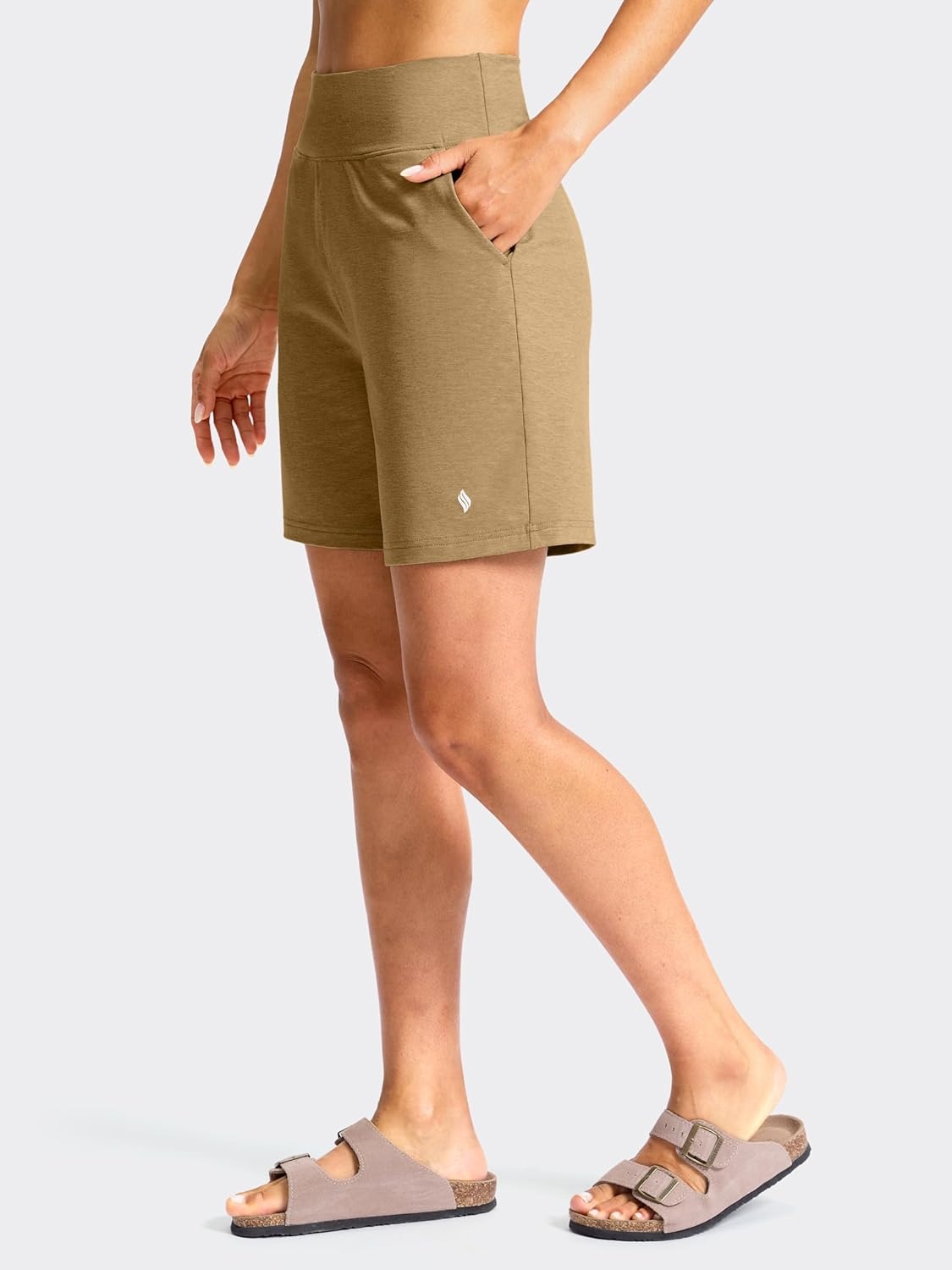 image:imageSANTINY Womens 79 Bermuda Long Shorts Lightweight High Waisted Walking Casual Running Workout Athletic Short with PocketsDark Khaki