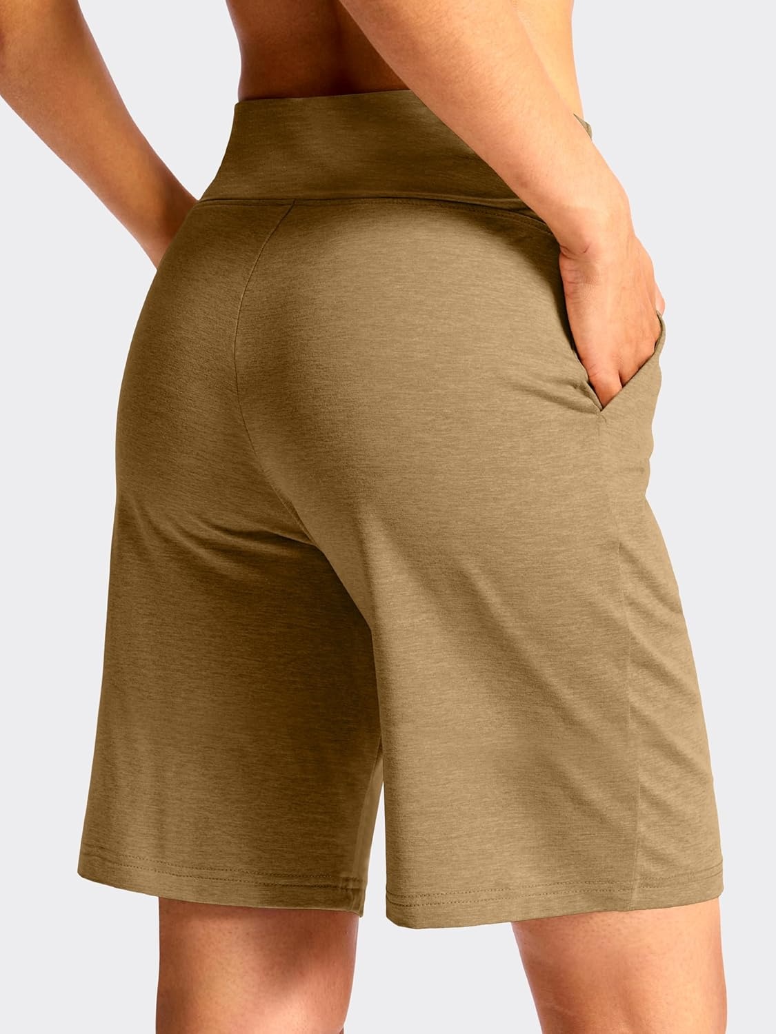 image:imageSANTINY Womens 79 Bermuda Long Shorts Lightweight High Waisted Walking Casual Running Workout Athletic Short with PocketsDark Khaki