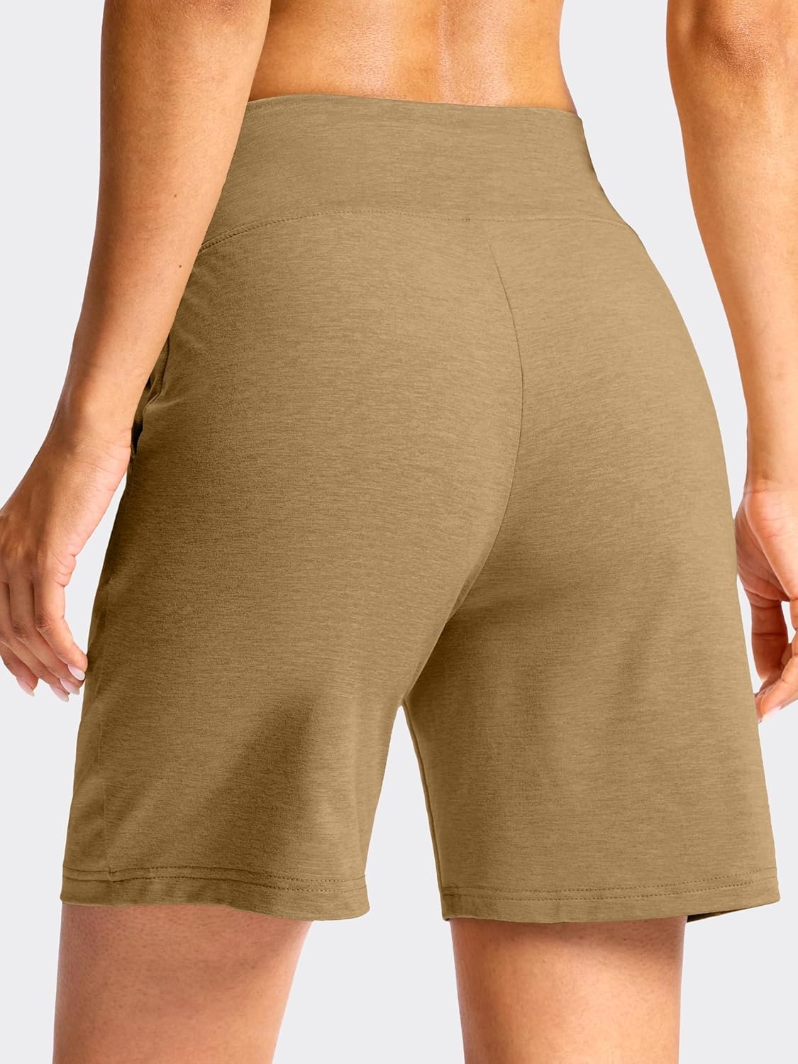image:imageSANTINY Womens 79 Bermuda Long Shorts Lightweight High Waisted Walking Casual Running Workout Athletic Short with PocketsDark Khaki
