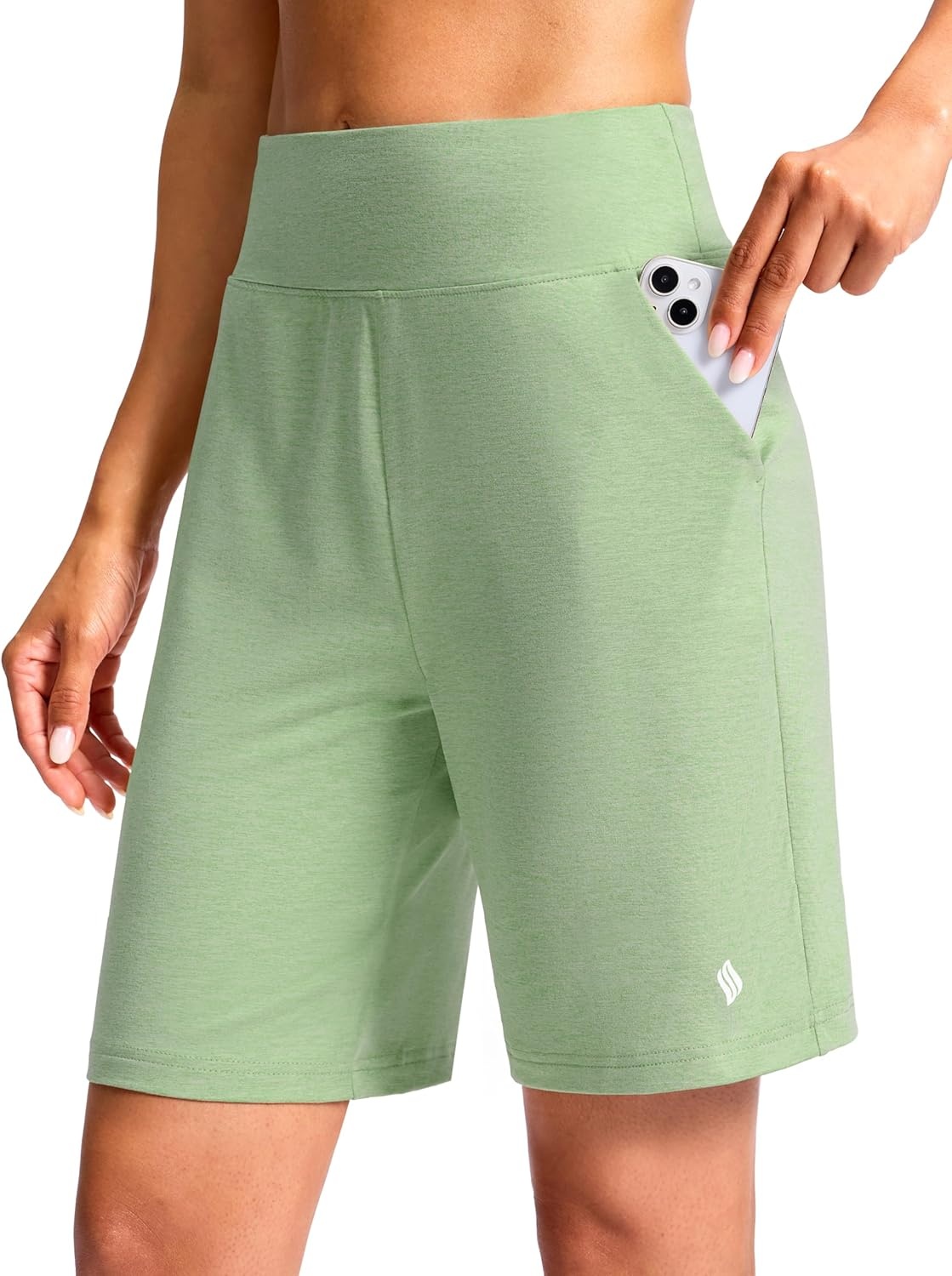 image:imageSANTINY Womens 79 Bermuda Long Shorts Lightweight High Waisted Walking Casual Running Workout Athletic Short with PocketsGreen