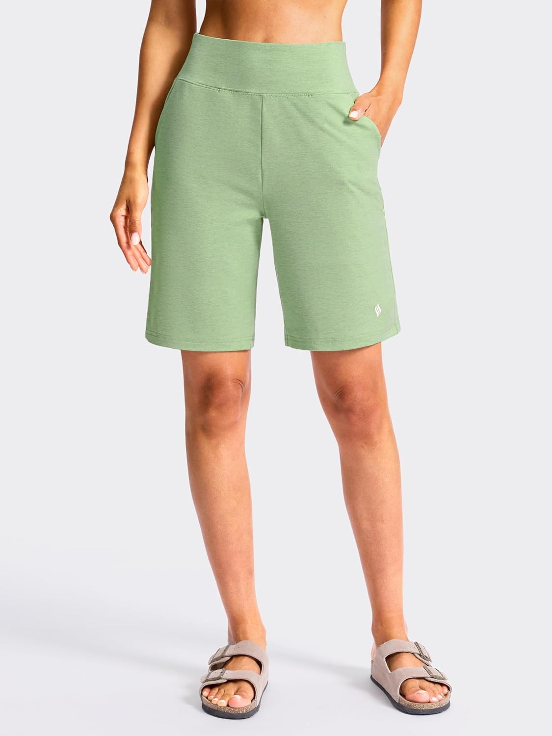 image:imageSANTINY Womens 79 Bermuda Long Shorts Lightweight High Waisted Walking Casual Running Workout Athletic Short with PocketsGreen