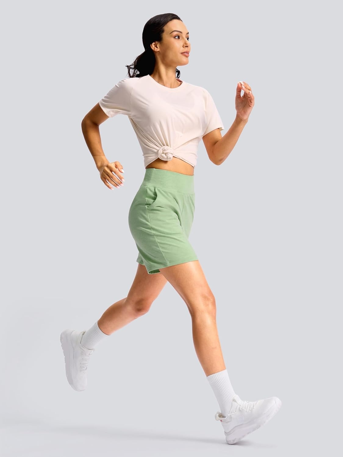 image:imageSANTINY Womens 79 Bermuda Long Shorts Lightweight High Waisted Walking Casual Running Workout Athletic Short with PocketsGreen