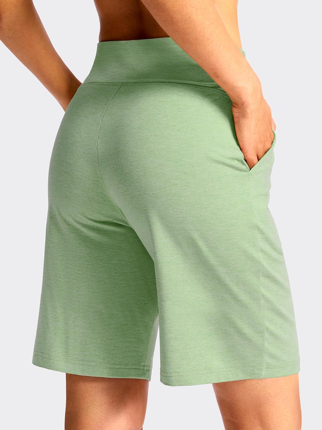 image:imageSANTINY Womens 79 Bermuda Long Shorts Lightweight High Waisted Walking Casual Running Workout Athletic Short with PocketsGreen