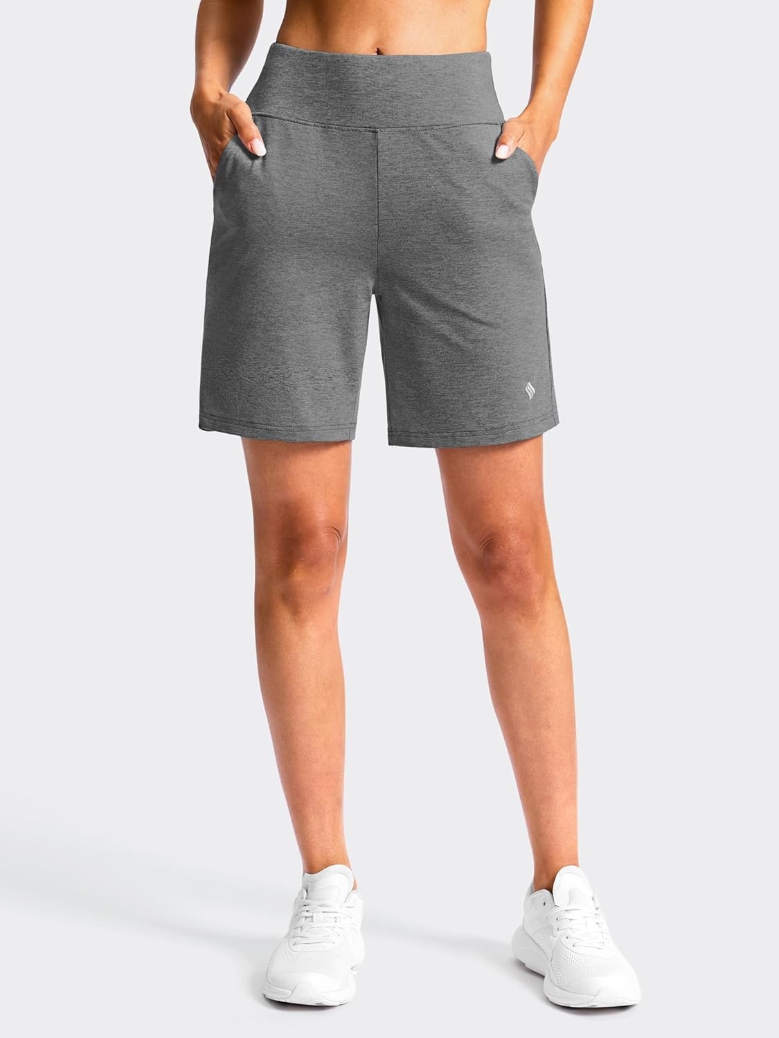 image:imageSANTINY Womens 79 Bermuda Long Shorts Lightweight High Waisted Walking Casual Running Workout Athletic Short with PocketsGrey