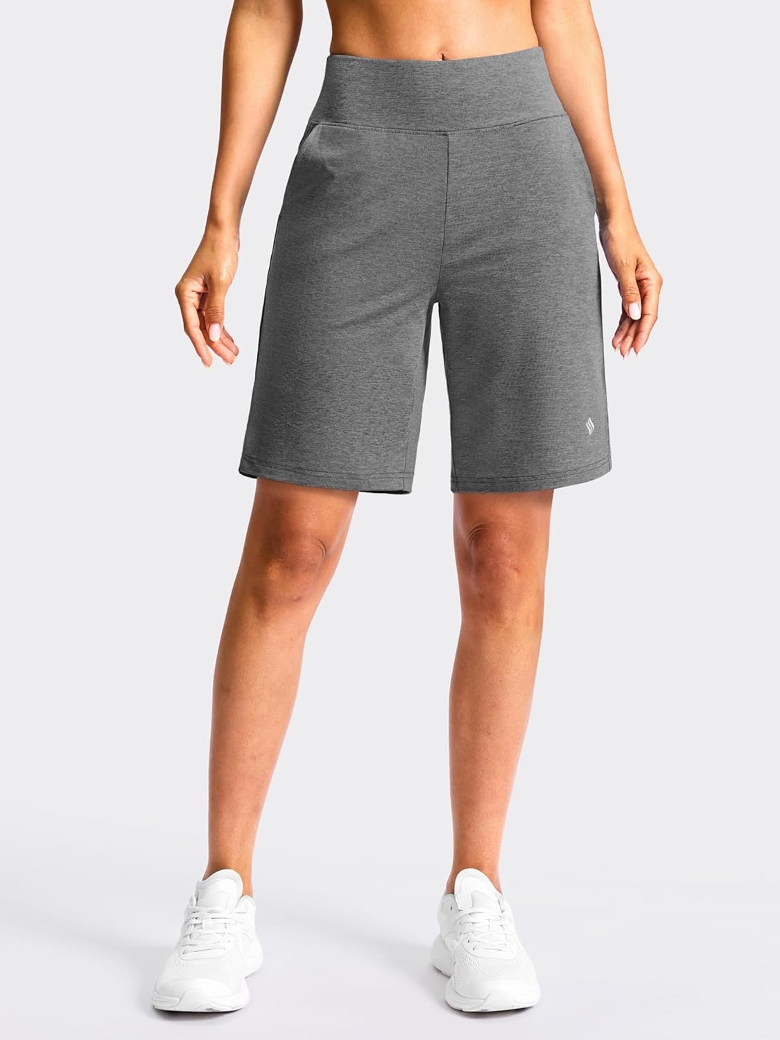 image:imageSANTINY Womens 79 Bermuda Long Shorts Lightweight High Waisted Walking Casual Running Workout Athletic Short with PocketsGrey