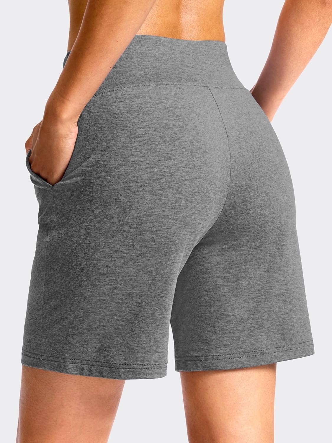 image:imageSANTINY Womens 79 Bermuda Long Shorts Lightweight High Waisted Walking Casual Running Workout Athletic Short with PocketsGrey