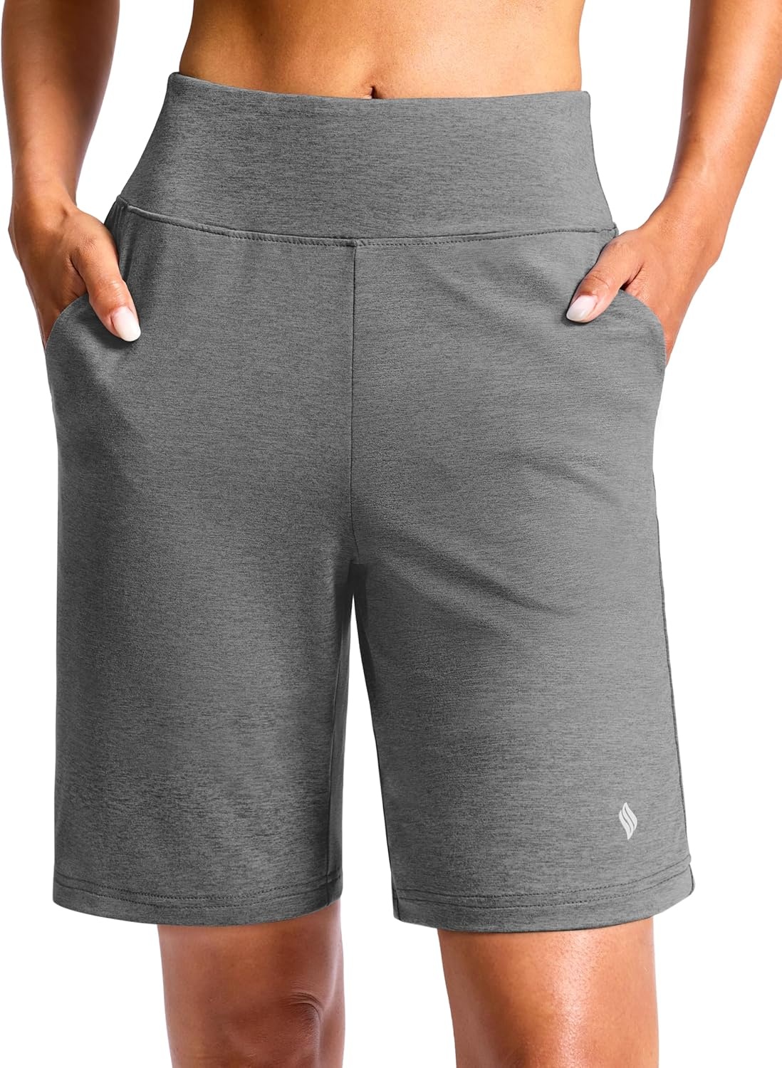 image:imageSANTINY Womens 79 Bermuda Long Shorts Lightweight High Waisted Walking Casual Running Workout Athletic Short with PocketsGrey