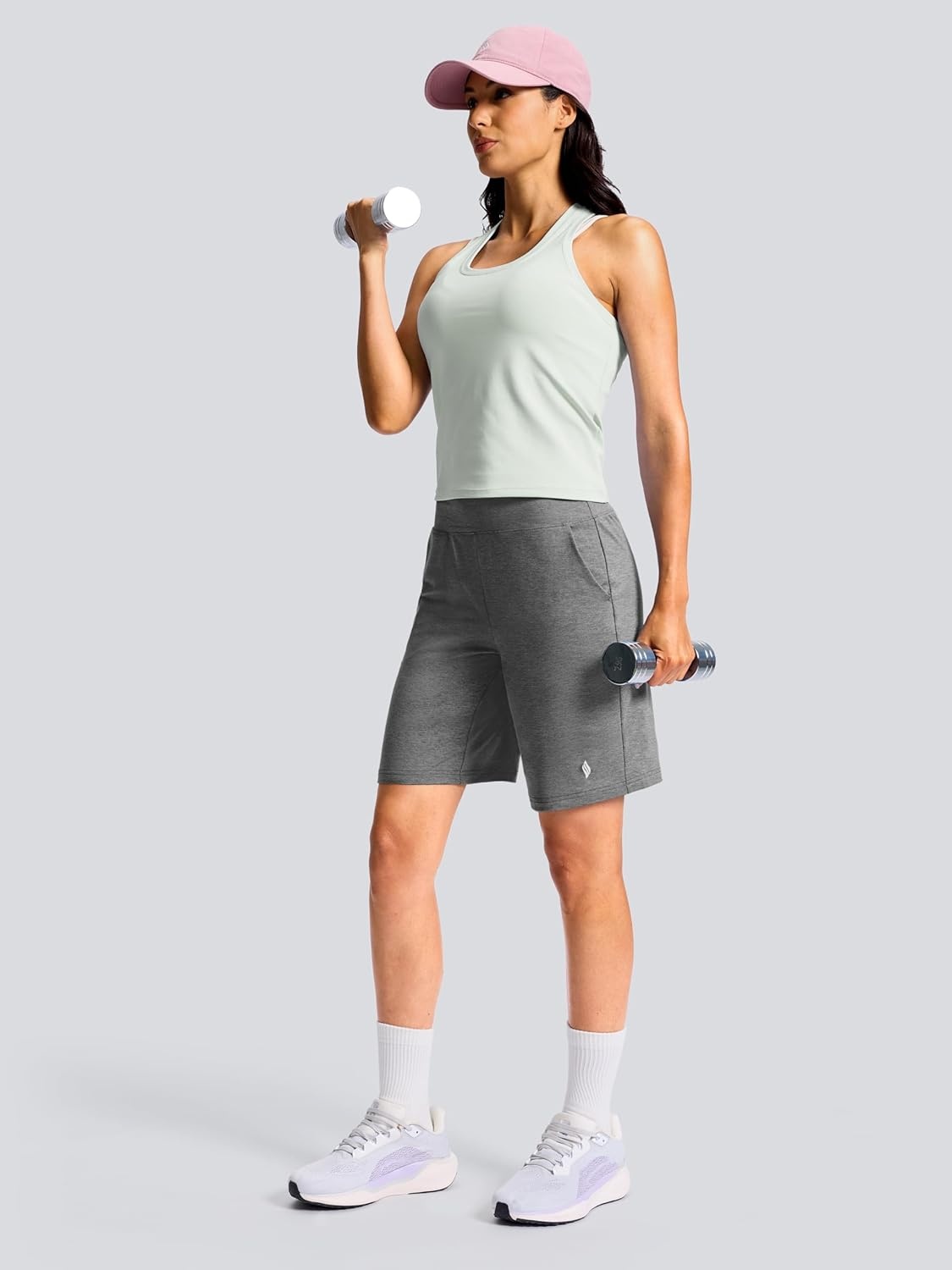 image:imageSANTINY Womens 79 Bermuda Long Shorts Lightweight High Waisted Walking Casual Running Workout Athletic Short with PocketsGrey