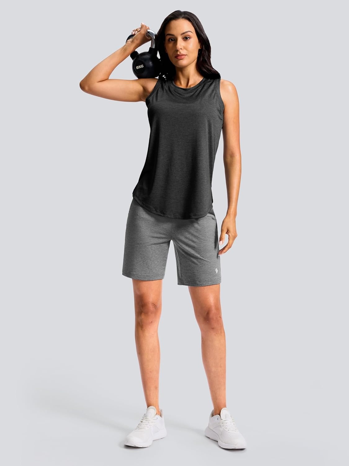 image:imageSANTINY Womens 79 Bermuda Long Shorts Lightweight High Waisted Walking Casual Running Workout Athletic Short with PocketsGrey