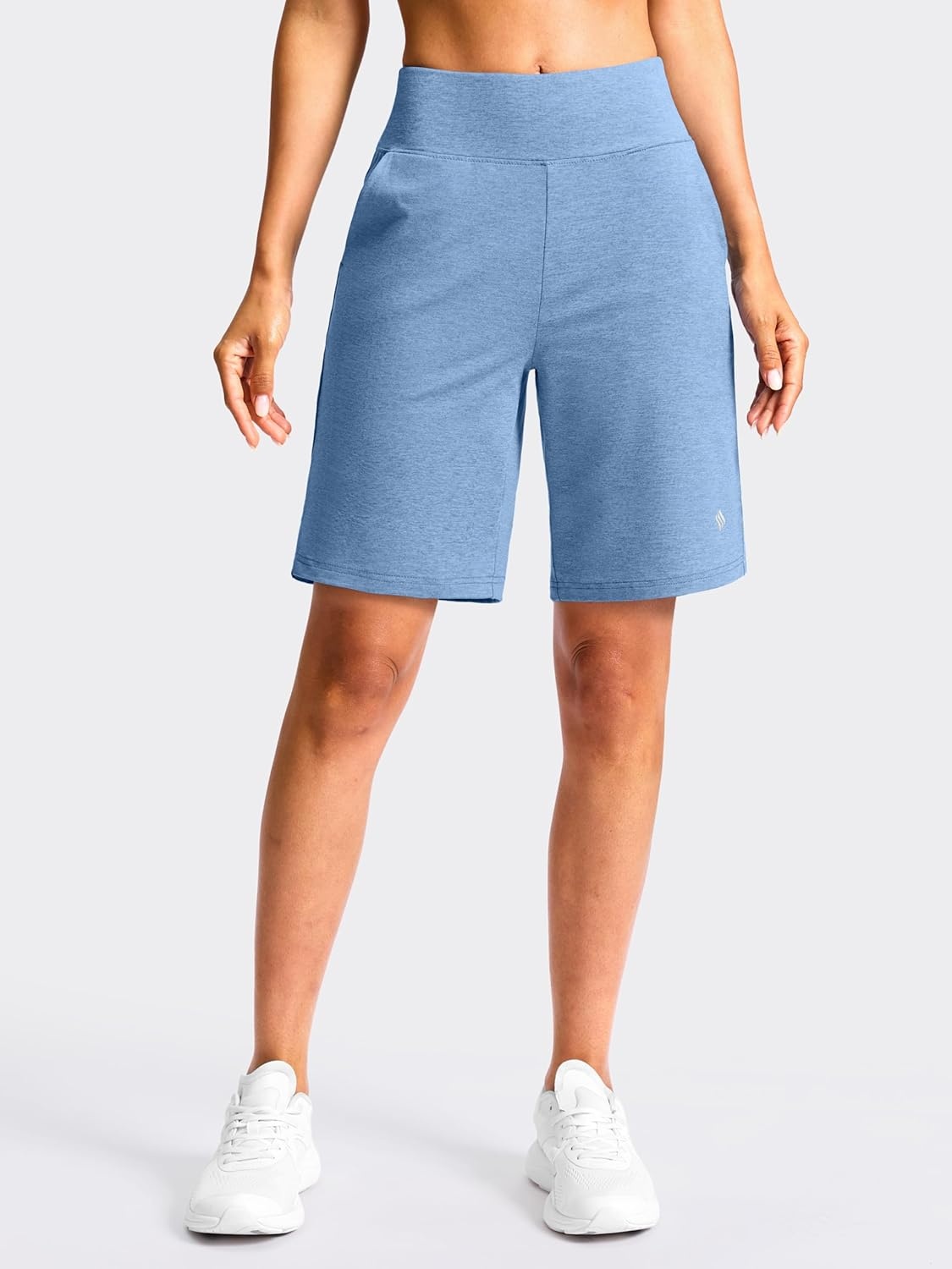 image:imageSANTINY Womens 79 Bermuda Long Shorts Lightweight High Waisted Walking Casual Running Workout Athletic Short with PocketsHaze Blue