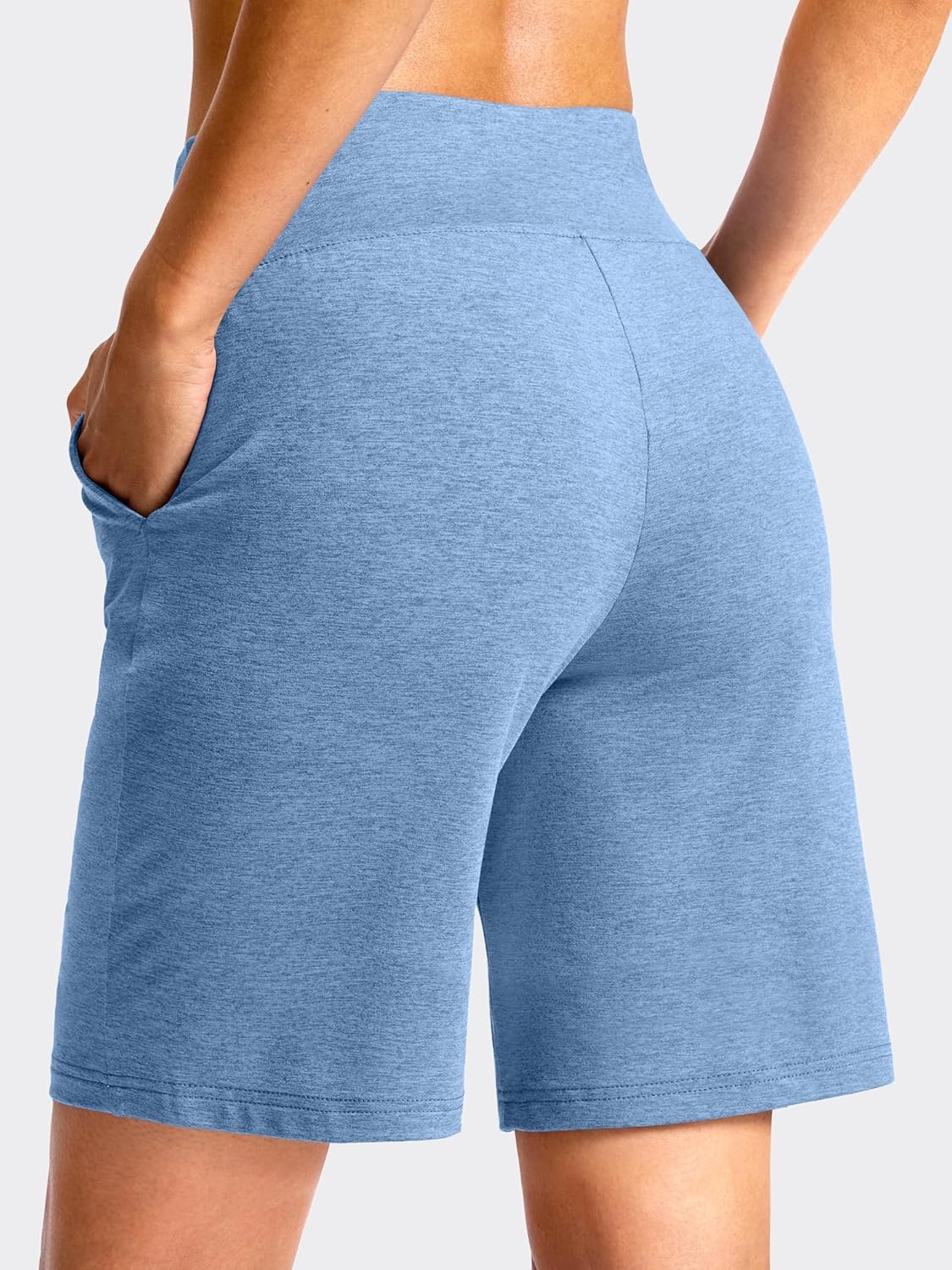 image:imageSANTINY Womens 79 Bermuda Long Shorts Lightweight High Waisted Walking Casual Running Workout Athletic Short with PocketsHaze Blue