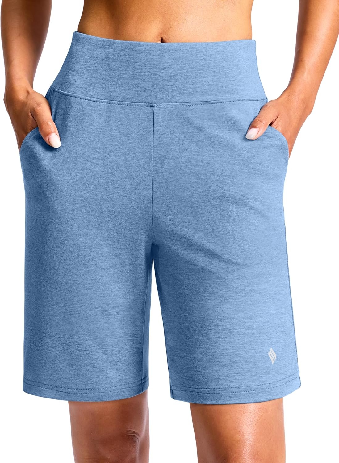 image:imageSANTINY Womens 79 Bermuda Long Shorts Lightweight High Waisted Walking Casual Running Workout Athletic Short with PocketsHaze Blue