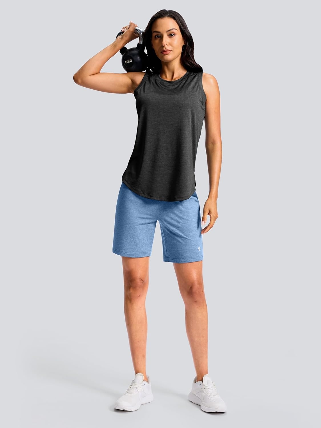 image:imageSANTINY Womens 79 Bermuda Long Shorts Lightweight High Waisted Walking Casual Running Workout Athletic Short with PocketsHaze Blue