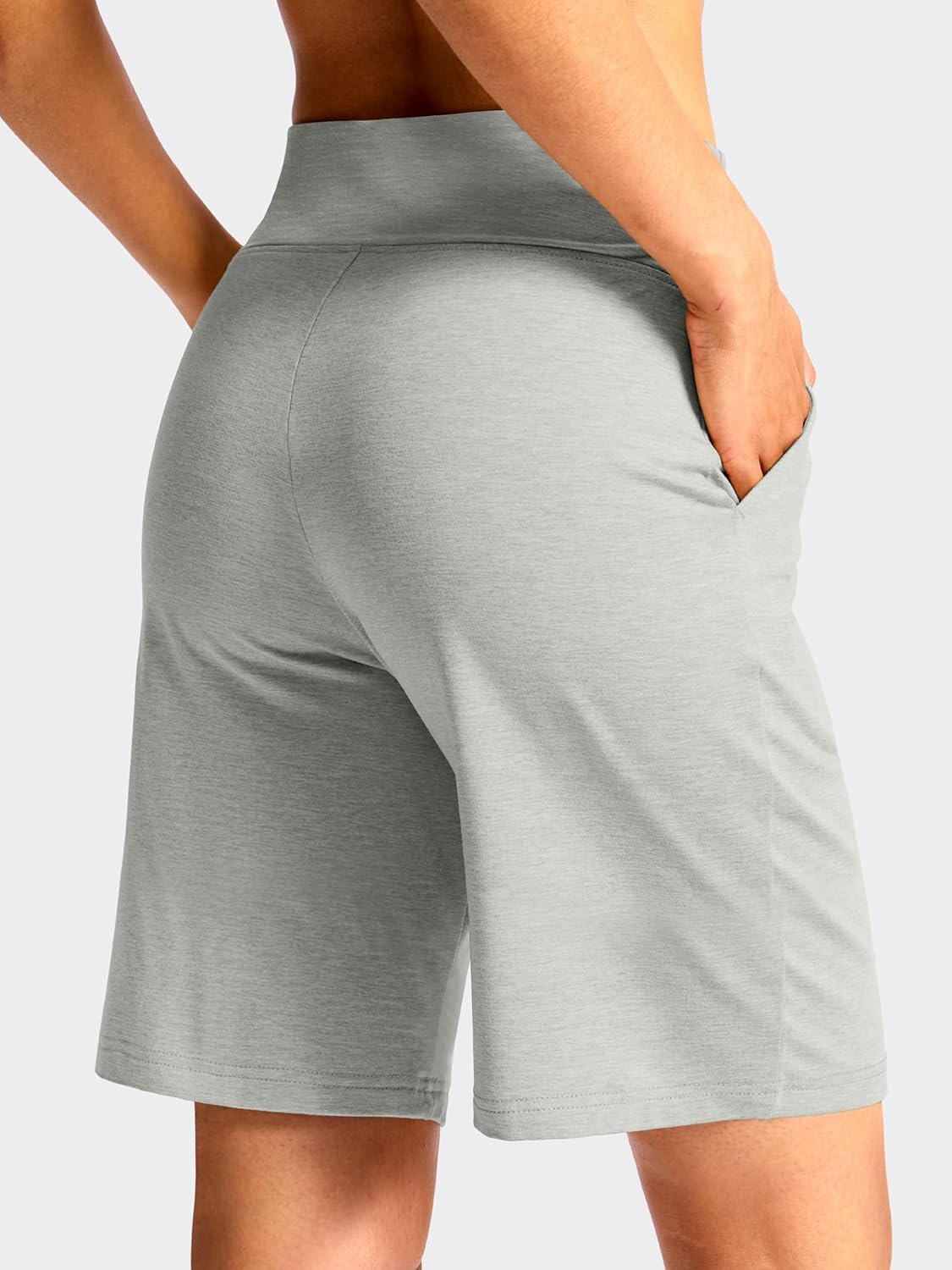 image:imageSANTINY Womens 79 Bermuda Long Shorts Lightweight High Waisted Walking Casual Running Workout Athletic Short with PocketsLight Grey