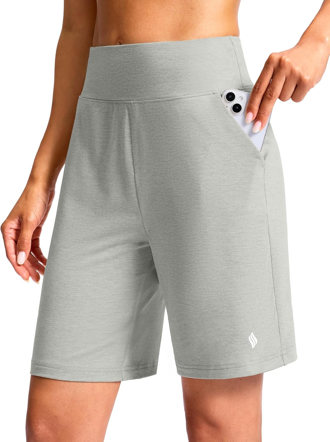 image:imageSANTINY Womens 79 Bermuda Long Shorts Lightweight High Waisted Walking Casual Running Workout Athletic Short with PocketsLight Grey