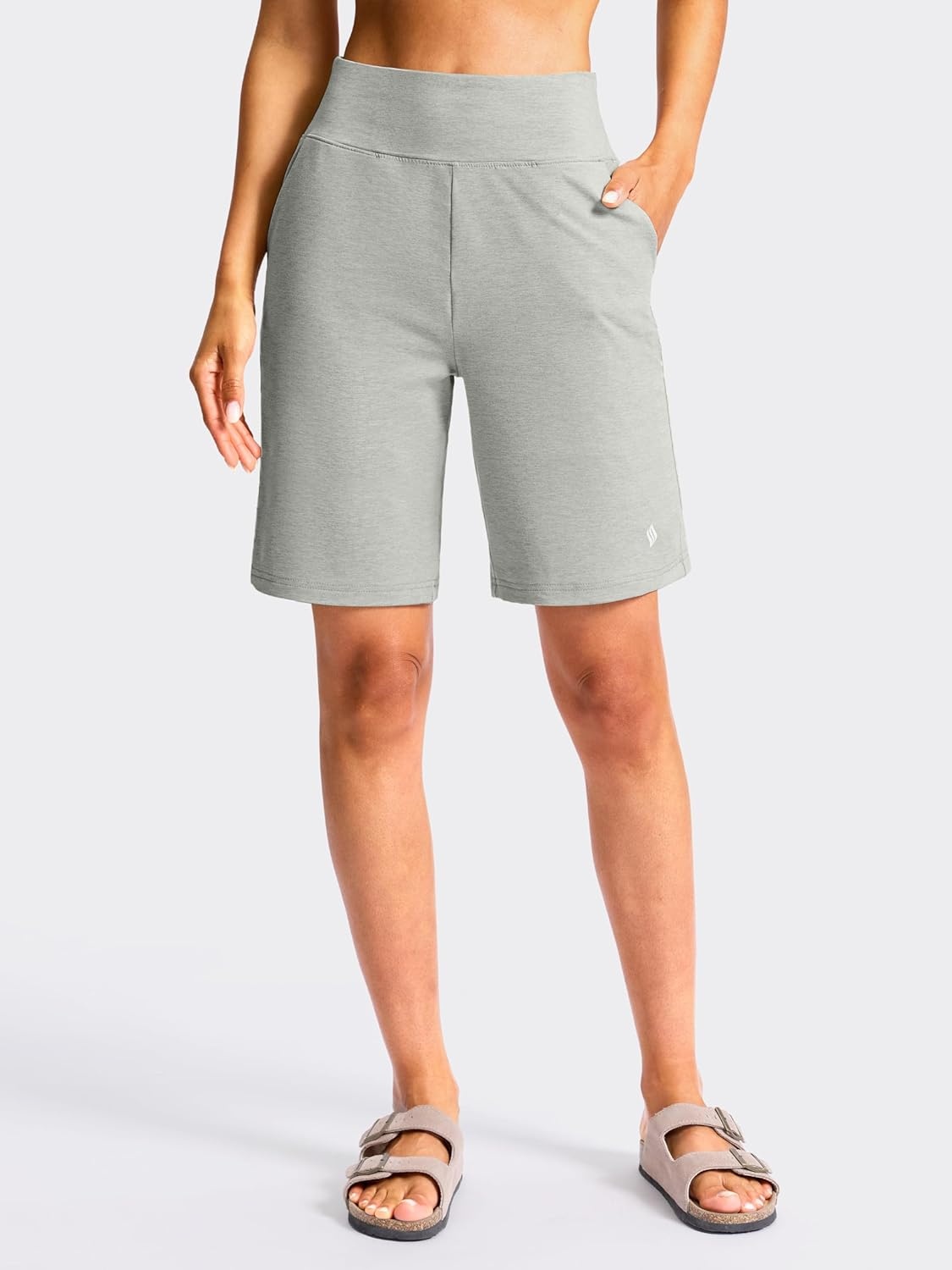 image:imageSANTINY Womens 79 Bermuda Long Shorts Lightweight High Waisted Walking Casual Running Workout Athletic Short with PocketsLight Grey