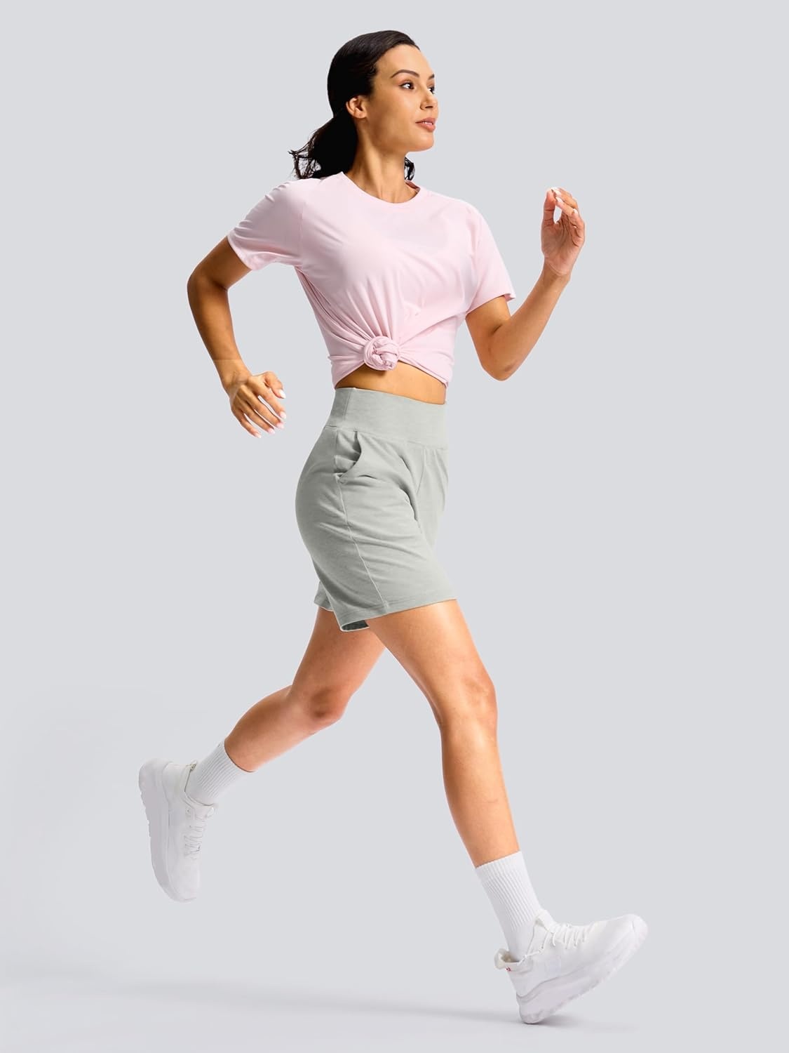 image:imageSANTINY Womens 79 Bermuda Long Shorts Lightweight High Waisted Walking Casual Running Workout Athletic Short with PocketsLight Grey