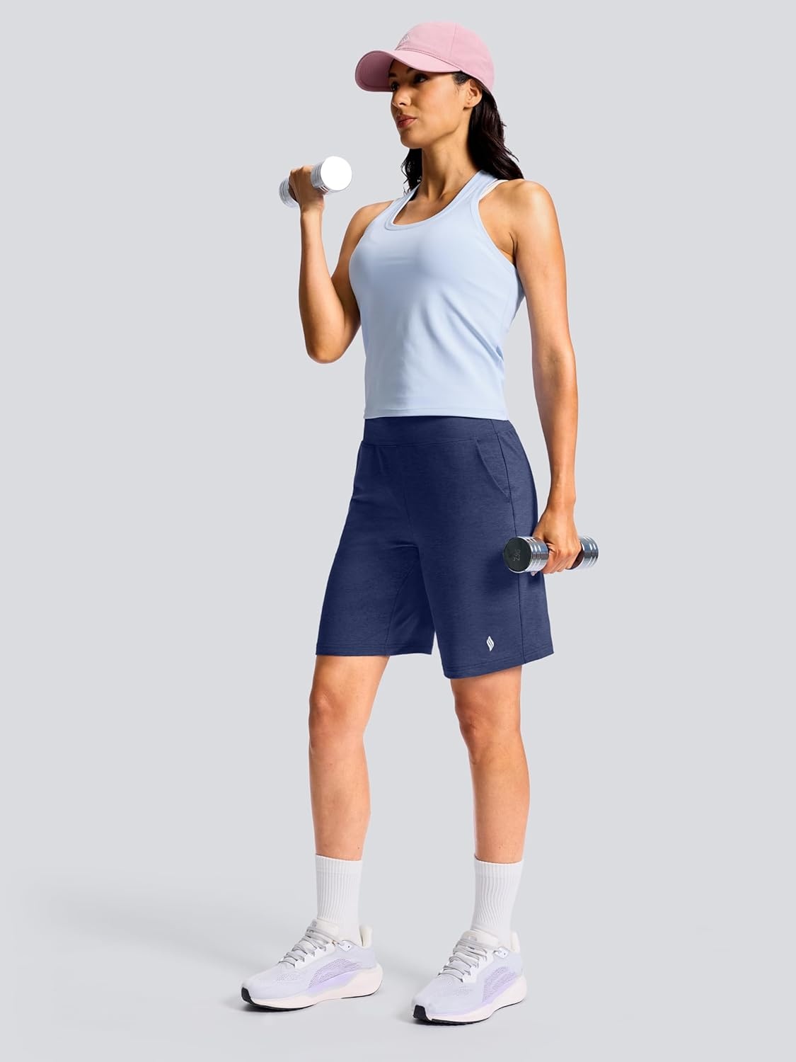 image:imageSANTINY Womens 79 Bermuda Long Shorts Lightweight High Waisted Walking Casual Running Workout Athletic Short with PocketsNavy