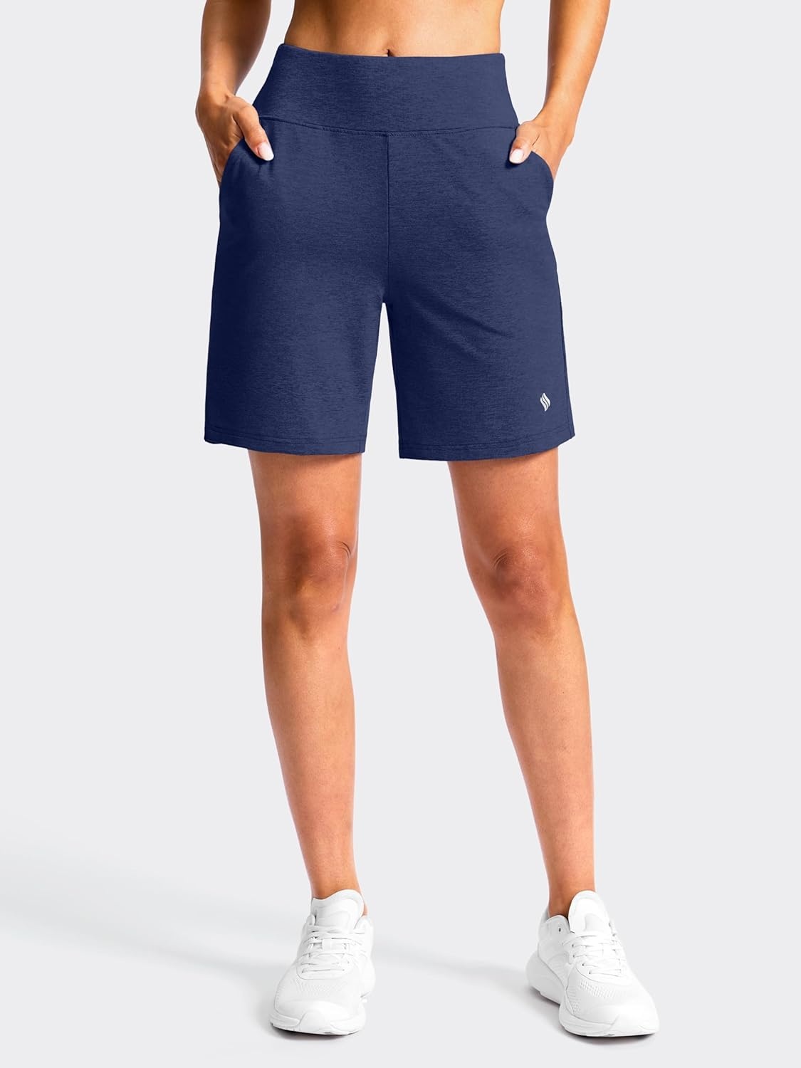 image:imageSANTINY Womens 79 Bermuda Long Shorts Lightweight High Waisted Walking Casual Running Workout Athletic Short with PocketsNavy