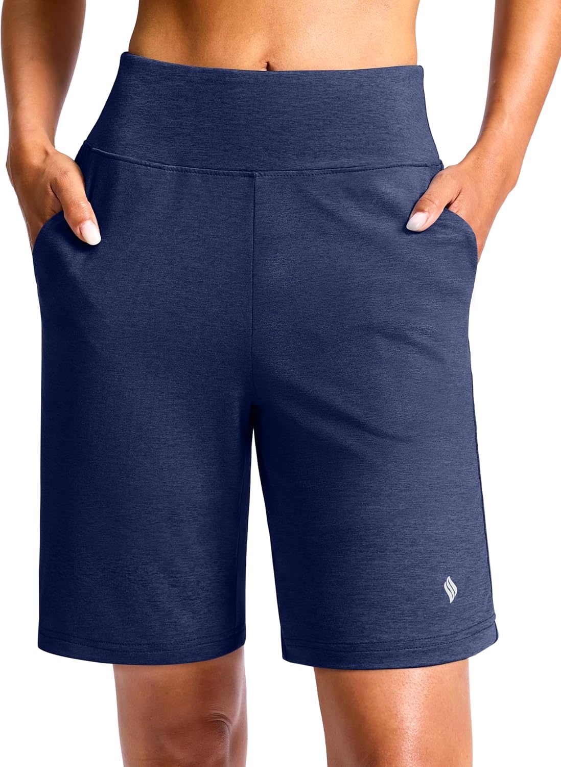 image:imageSANTINY Womens 79 Bermuda Long Shorts Lightweight High Waisted Walking Casual Running Workout Athletic Short with PocketsNavy