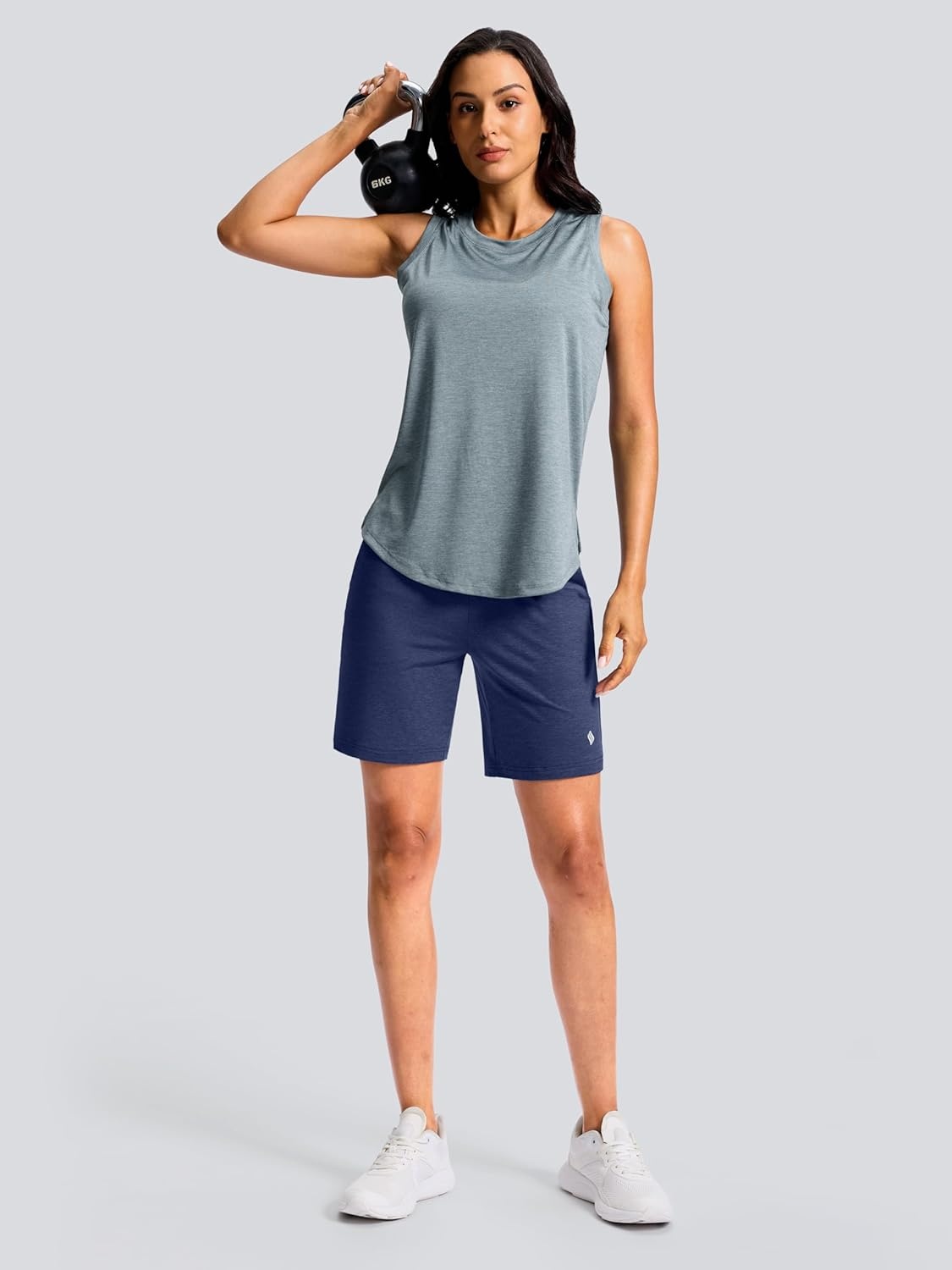 image:imageSANTINY Womens 79 Bermuda Long Shorts Lightweight High Waisted Walking Casual Running Workout Athletic Short with PocketsNavy