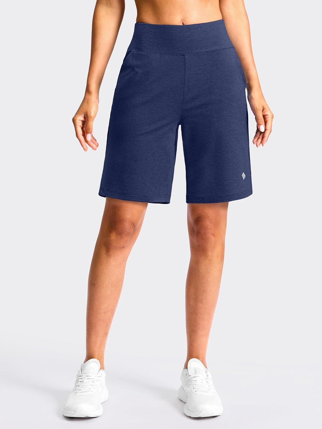 image:imageSANTINY Womens 79 Bermuda Long Shorts Lightweight High Waisted Walking Casual Running Workout Athletic Short with PocketsNavy