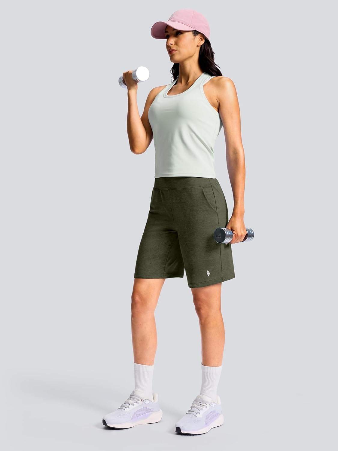image:imageSANTINY Womens 79 Bermuda Long Shorts Lightweight High Waisted Walking Casual Running Workout Athletic Short with PocketsOlive