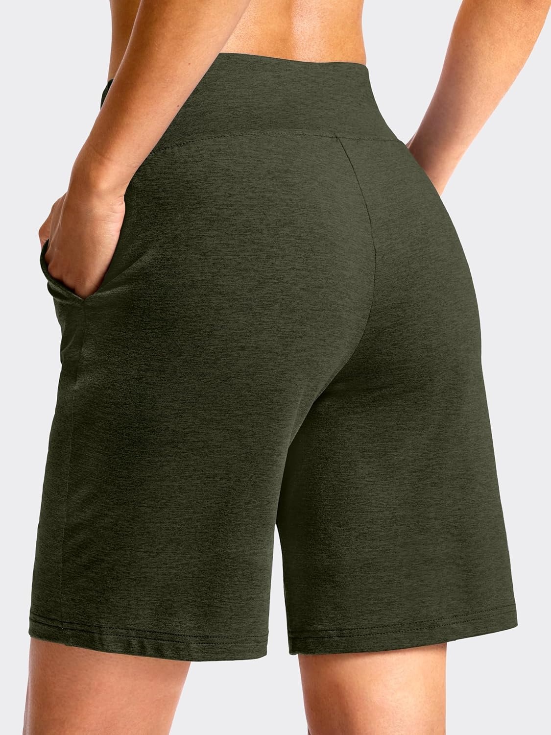 image:imageSANTINY Womens 79 Bermuda Long Shorts Lightweight High Waisted Walking Casual Running Workout Athletic Short with PocketsOlive