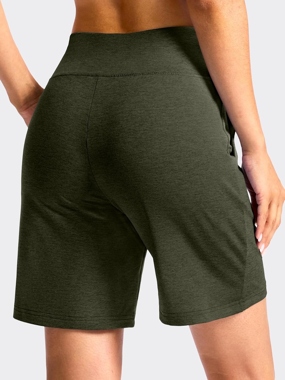 image:imageSANTINY Womens 79 Bermuda Long Shorts Lightweight High Waisted Walking Casual Running Workout Athletic Short with PocketsOlive