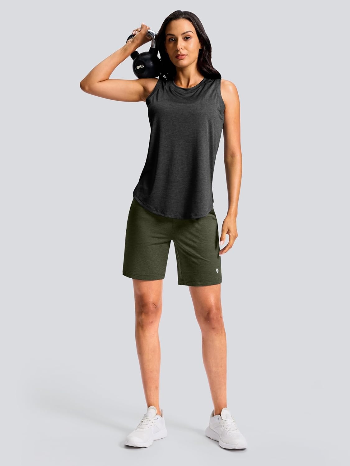 image:imageSANTINY Womens 79 Bermuda Long Shorts Lightweight High Waisted Walking Casual Running Workout Athletic Short with PocketsOlive